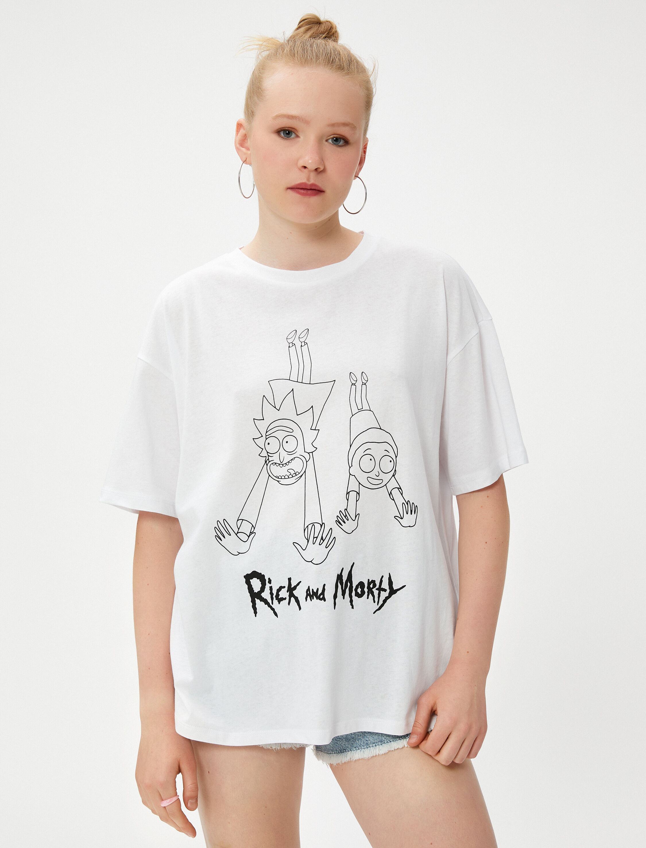   Rick and Morty Tişört Oversize Bisiklet Yaka Kısa Kollu Lisanslı