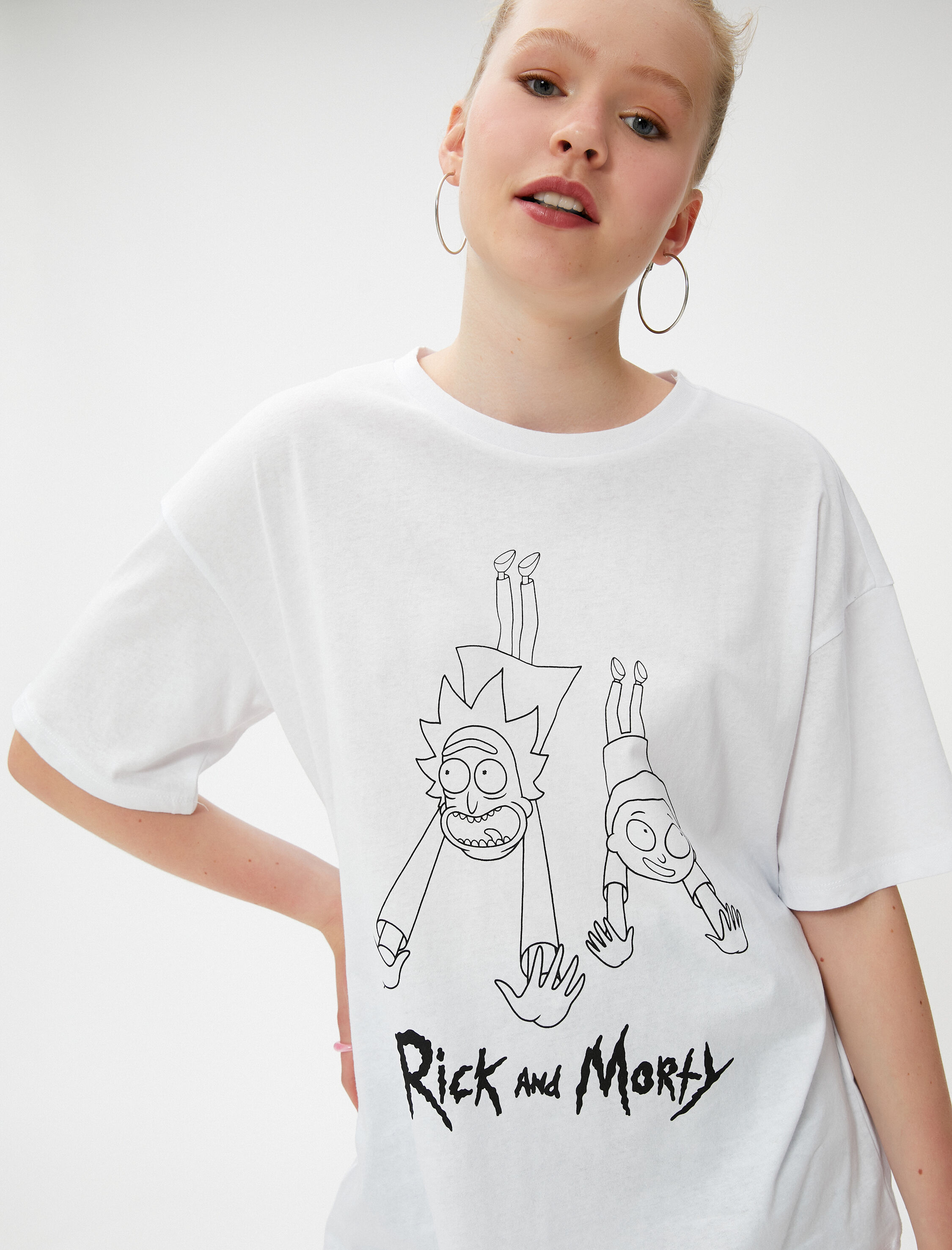   Rick and Morty Tişört Oversize Bisiklet Yaka Kısa Kollu Lisanslı