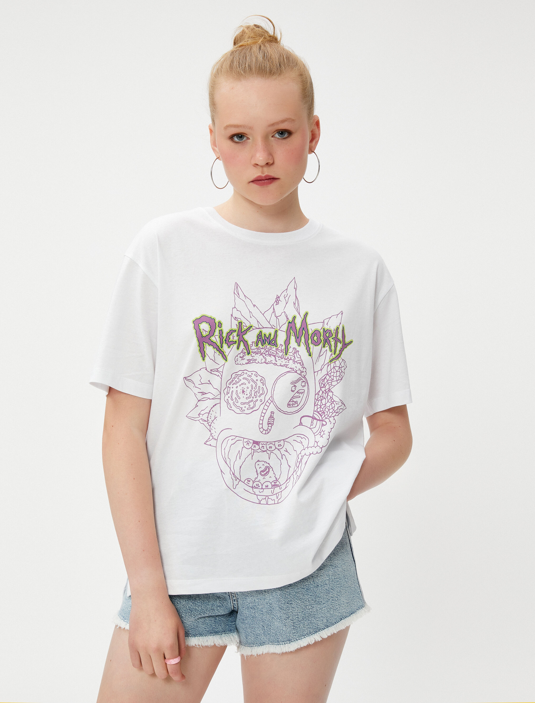   Rick and Morty Tişört Lisanslı Baskılı Bisiklet Yaka Kısa Kollu