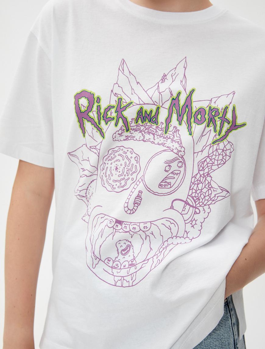   Rick and Morty Tişört Lisanslı Baskılı Bisiklet Yaka Kısa Kollu