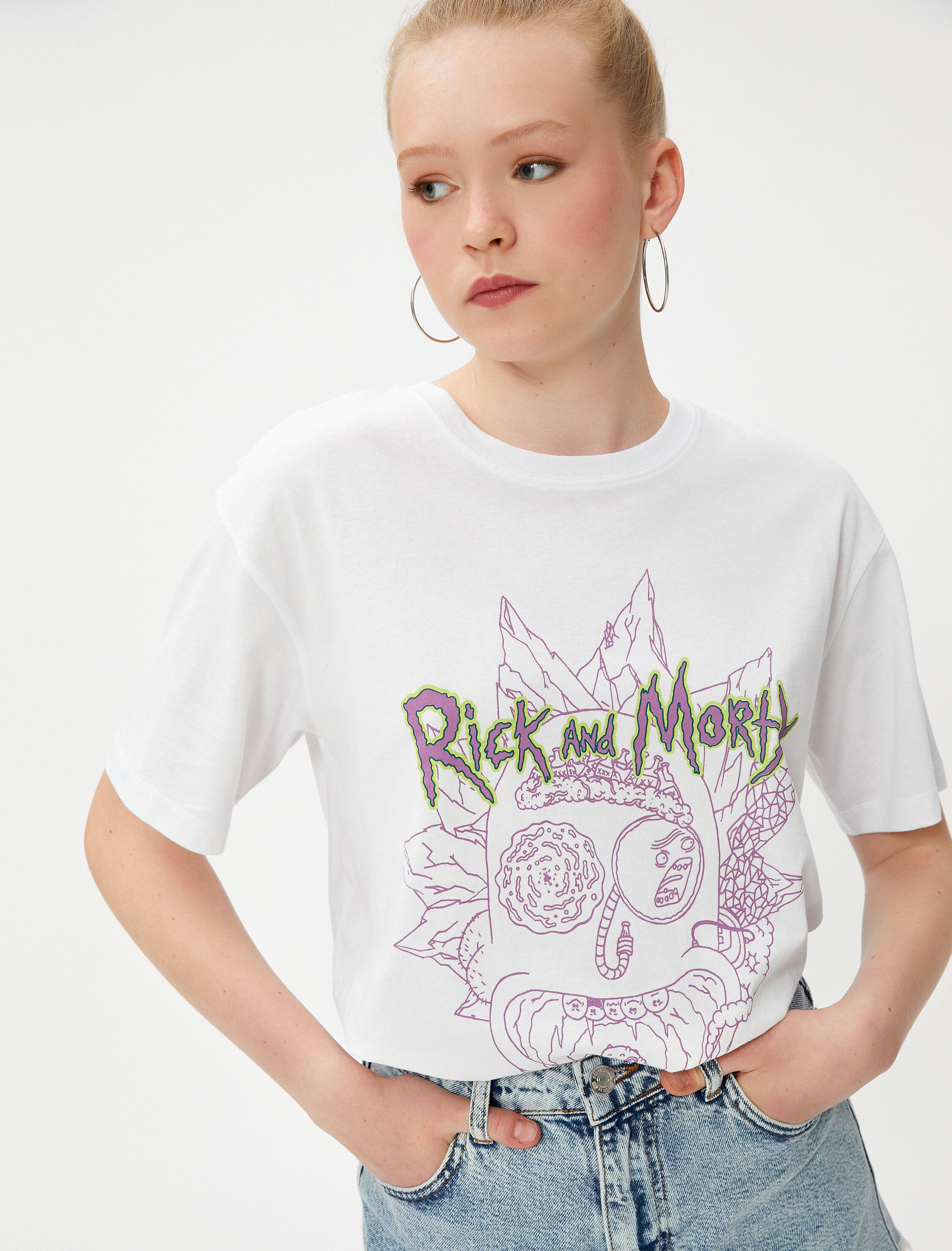   Rick and Morty Tişört Lisanslı Baskılı Bisiklet Yaka Kısa Kollu