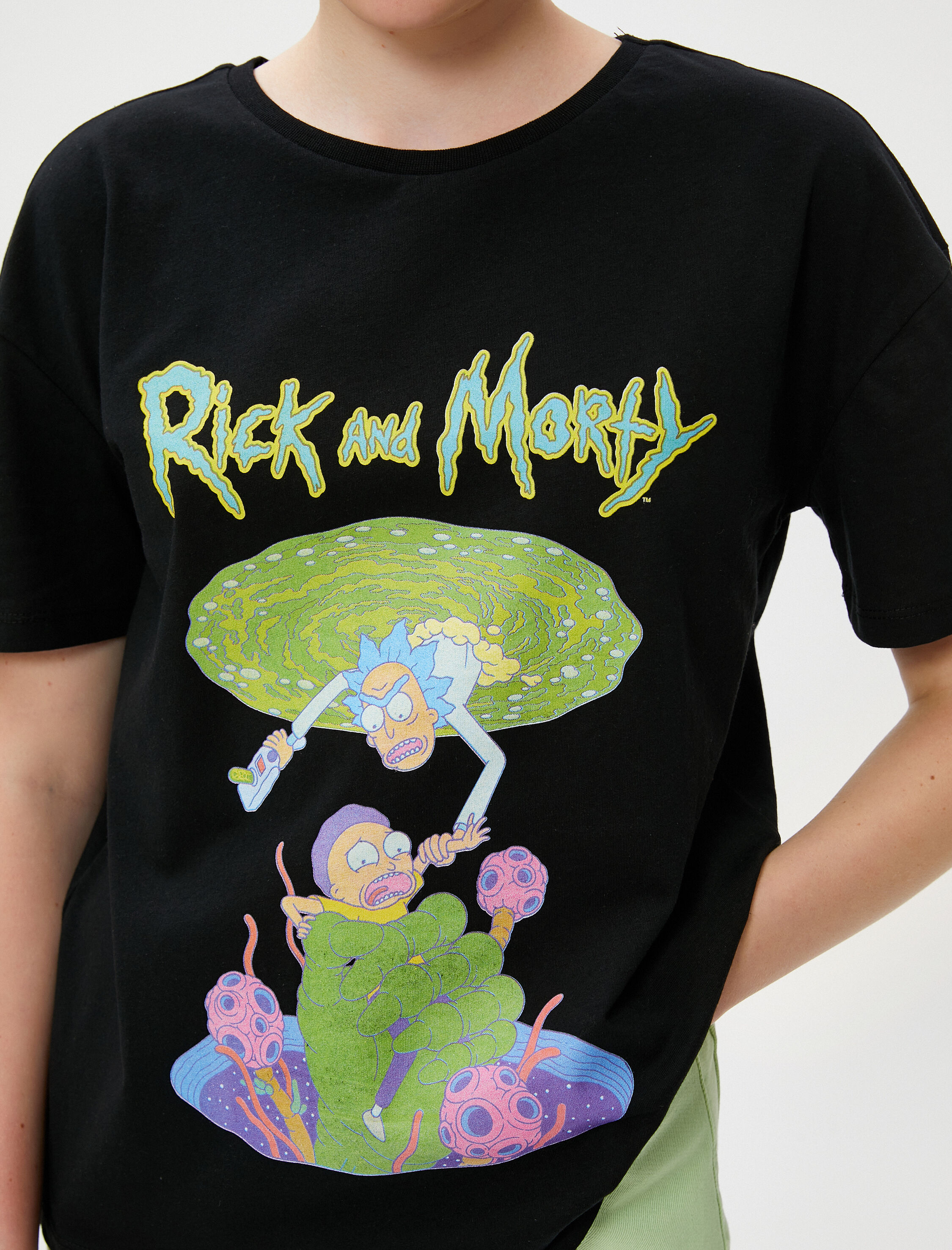   Rick and Morty Tişört Baskılı Lisanslı Kısa Kollu Bisiklet Yaka