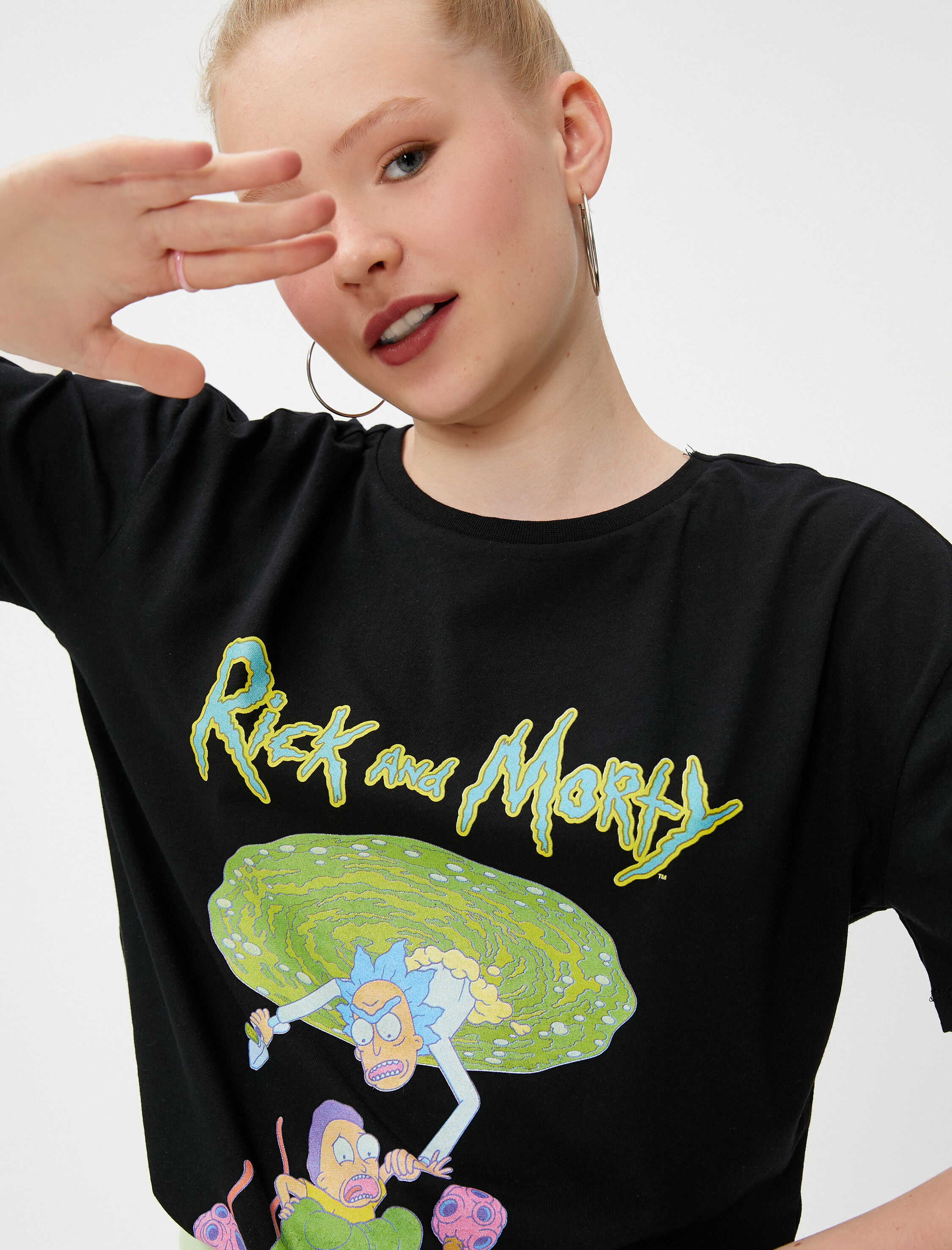   Rick and Morty Tişört Baskılı Lisanslı Kısa Kollu Bisiklet Yaka