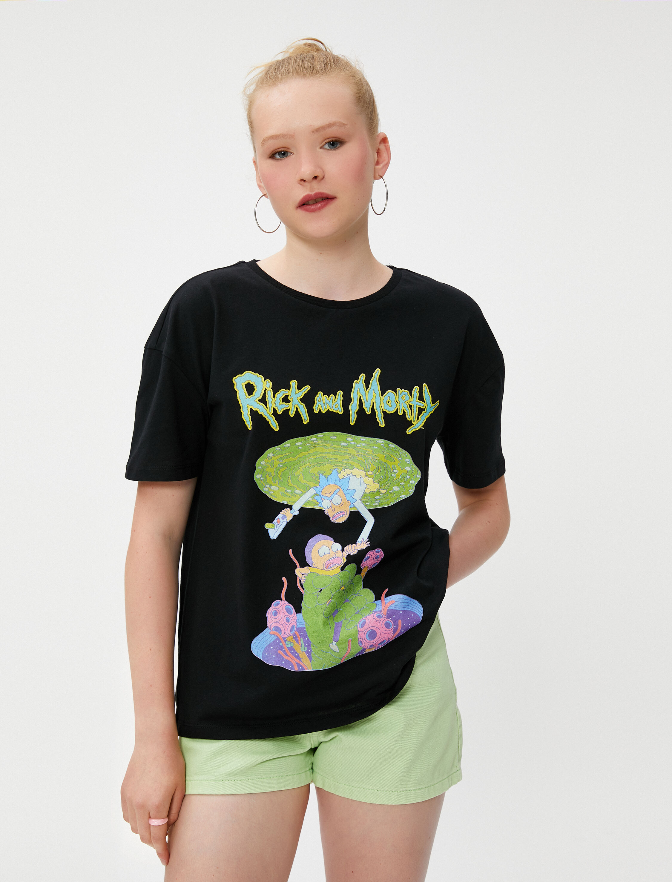   Rick and Morty Tişört Baskılı Lisanslı Kısa Kollu Bisiklet Yaka