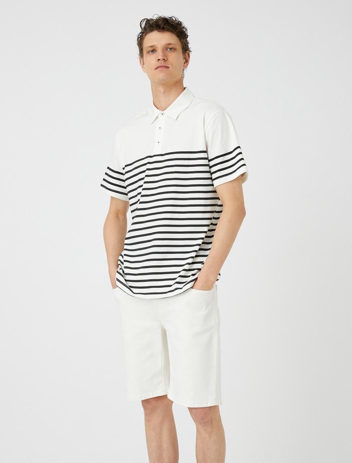  Polo Yaka Tişört Düğmeli Slim Fit Pamuklu