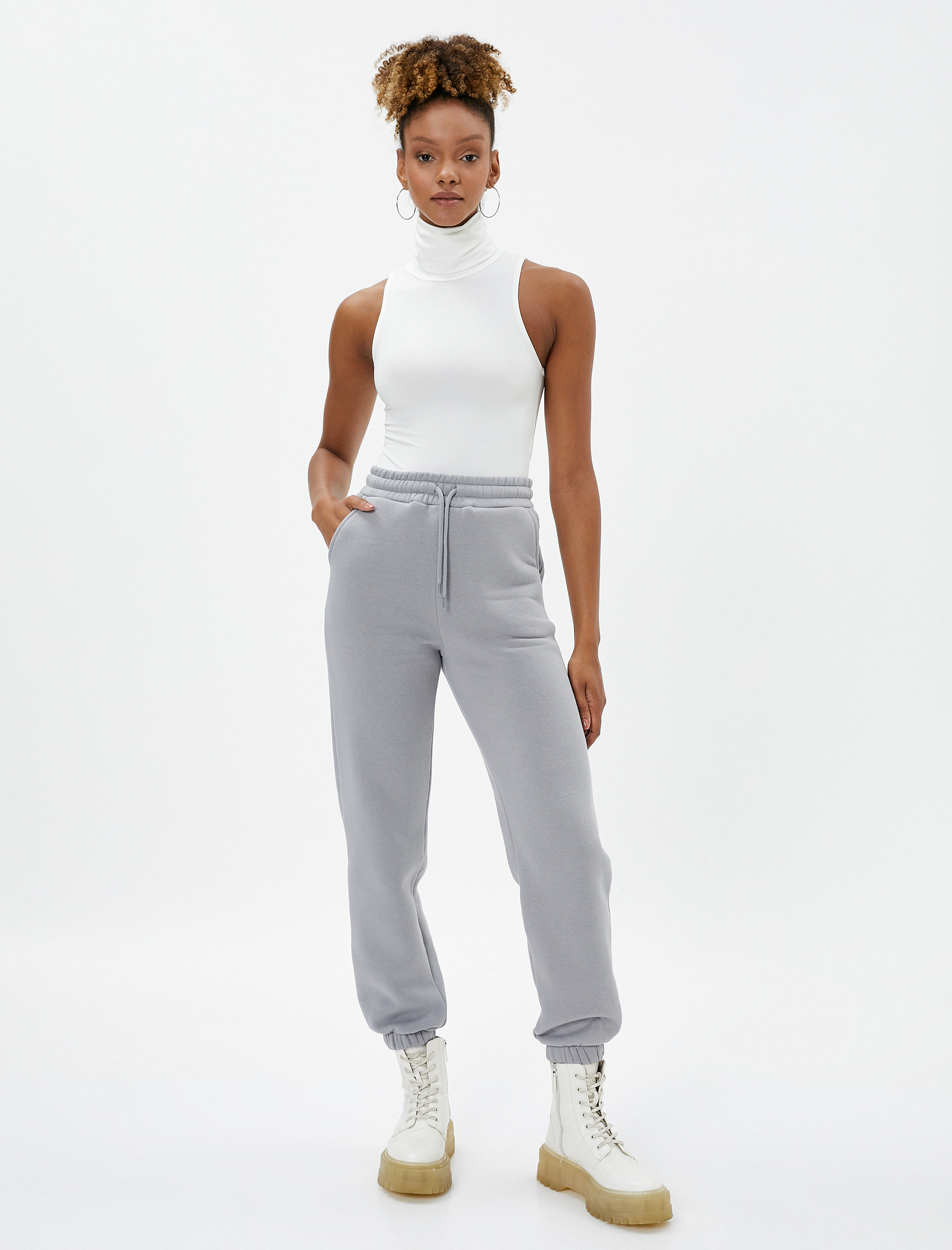   Şardonlu Jogger Eşofman Altı Beli Lastikli Bağcıklı Cep Detaylı