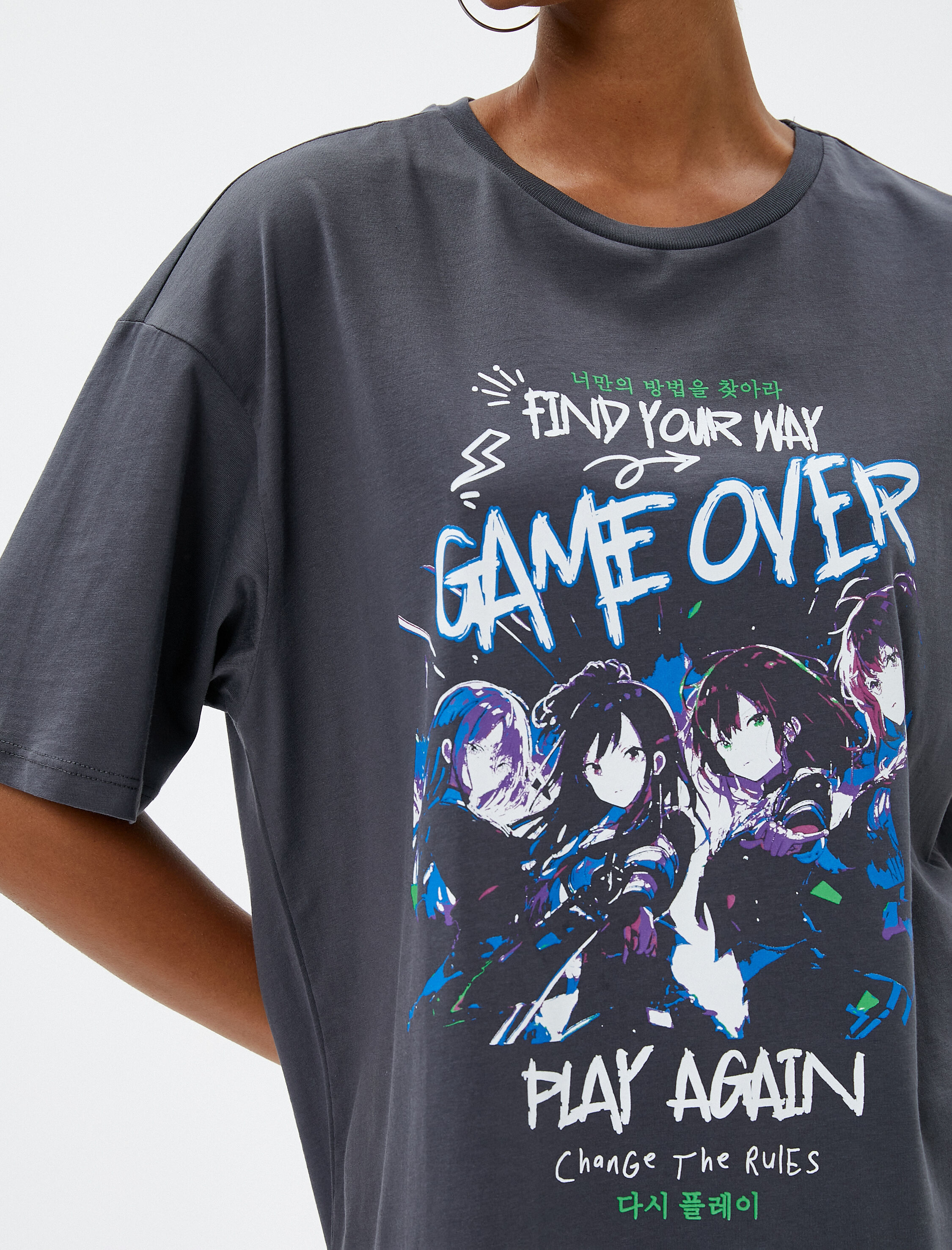   Anime Tişört Kısa Kollu Bisiklet Yaka Baskılı Pamuklu