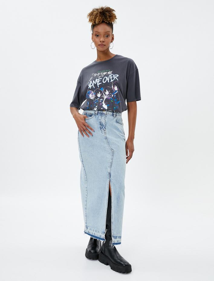  Anime Tişört Kısa Kollu Bisiklet Yaka Baskılı Pamuklu