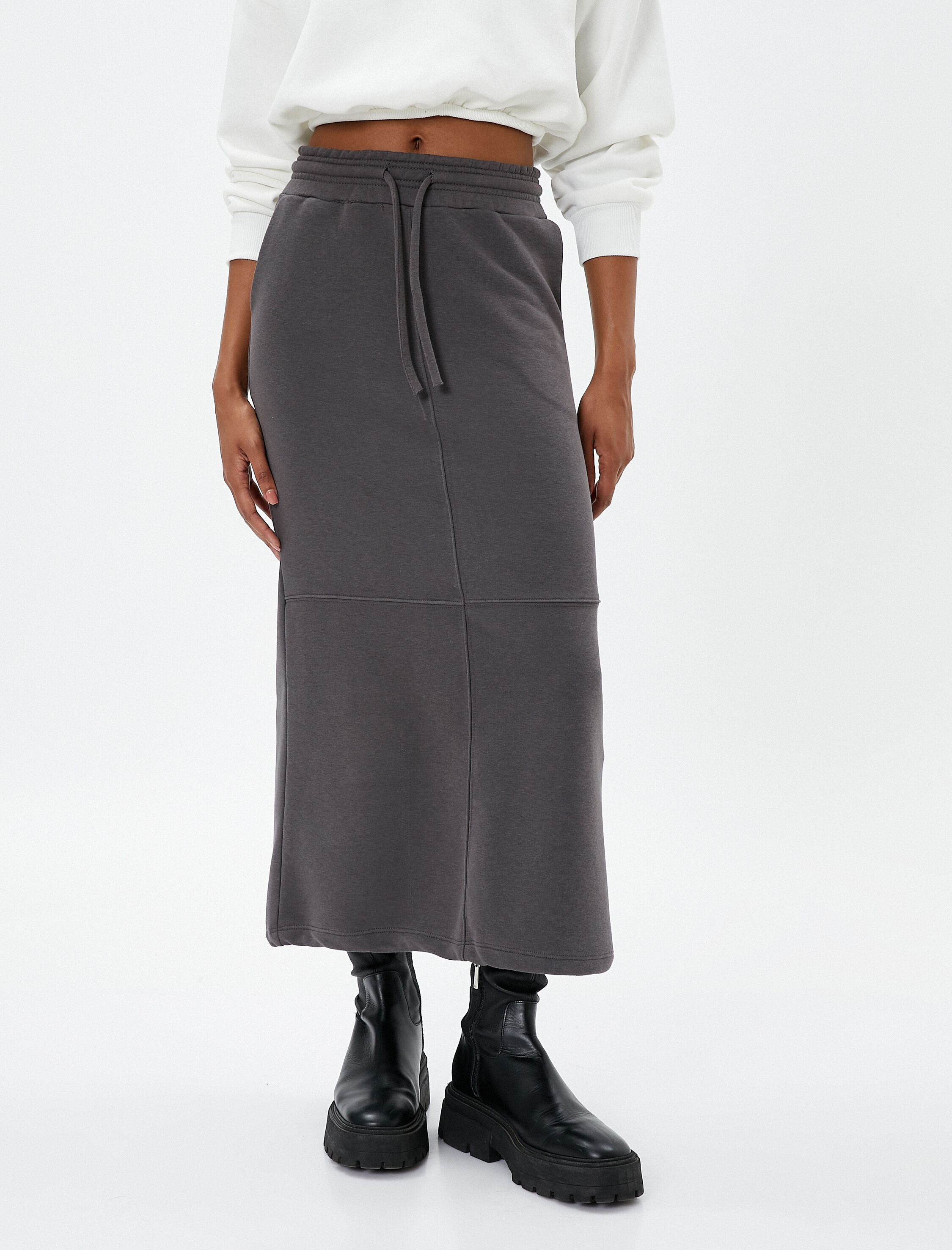   Sweat Midi Etek Beli Bağcıklı Nervürlü