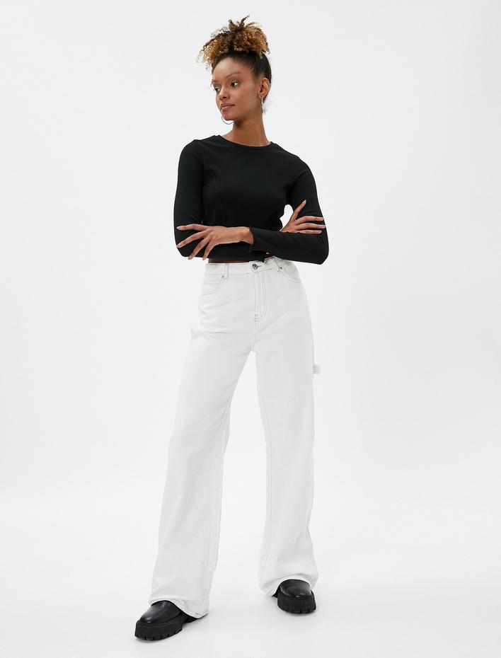  Uzun Kollu Tişört Fitilli Bisiklet Yaka Nervürlü Bürümcük