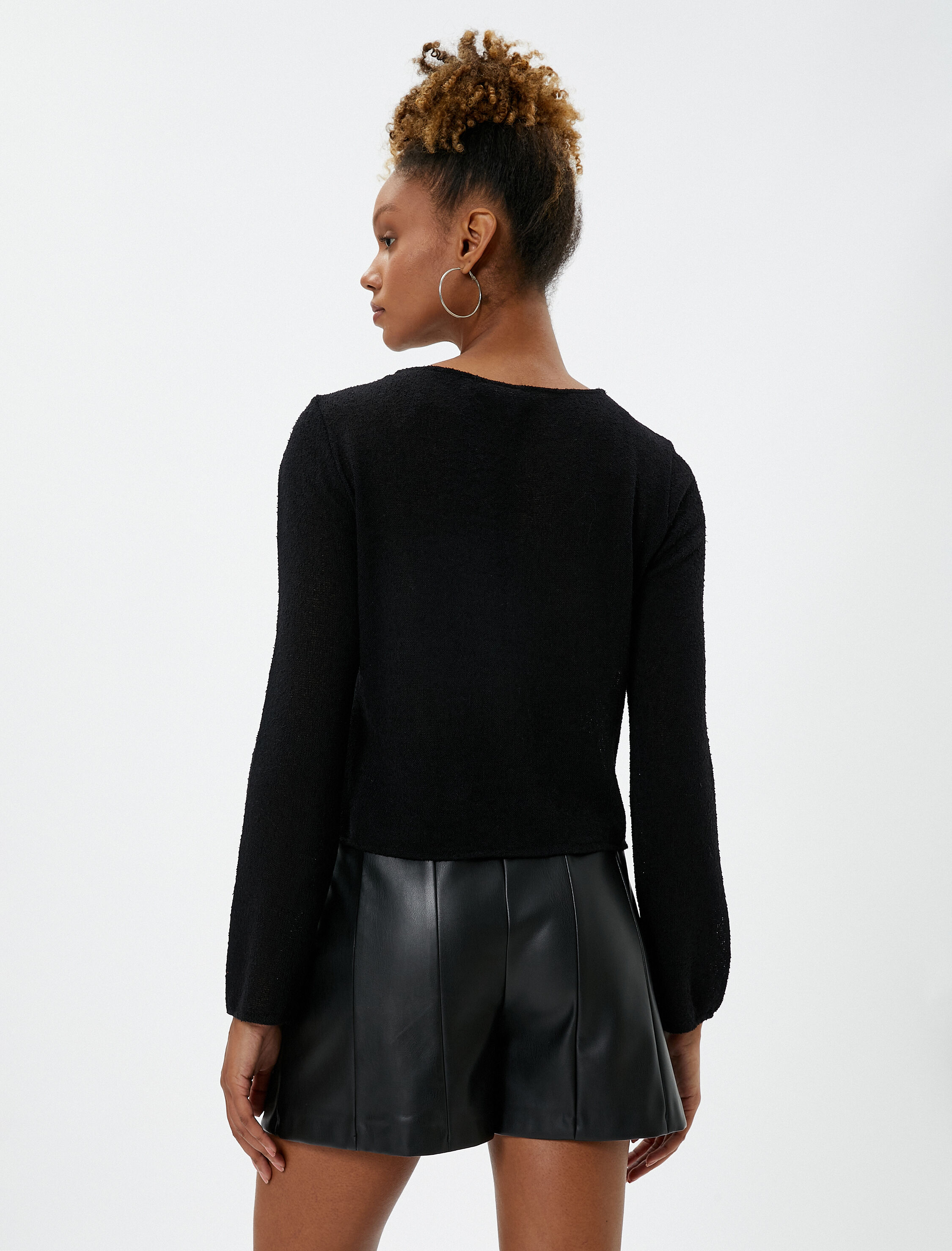   Uzun Kollu Tişört Triko Basic Bisiklet Yaka