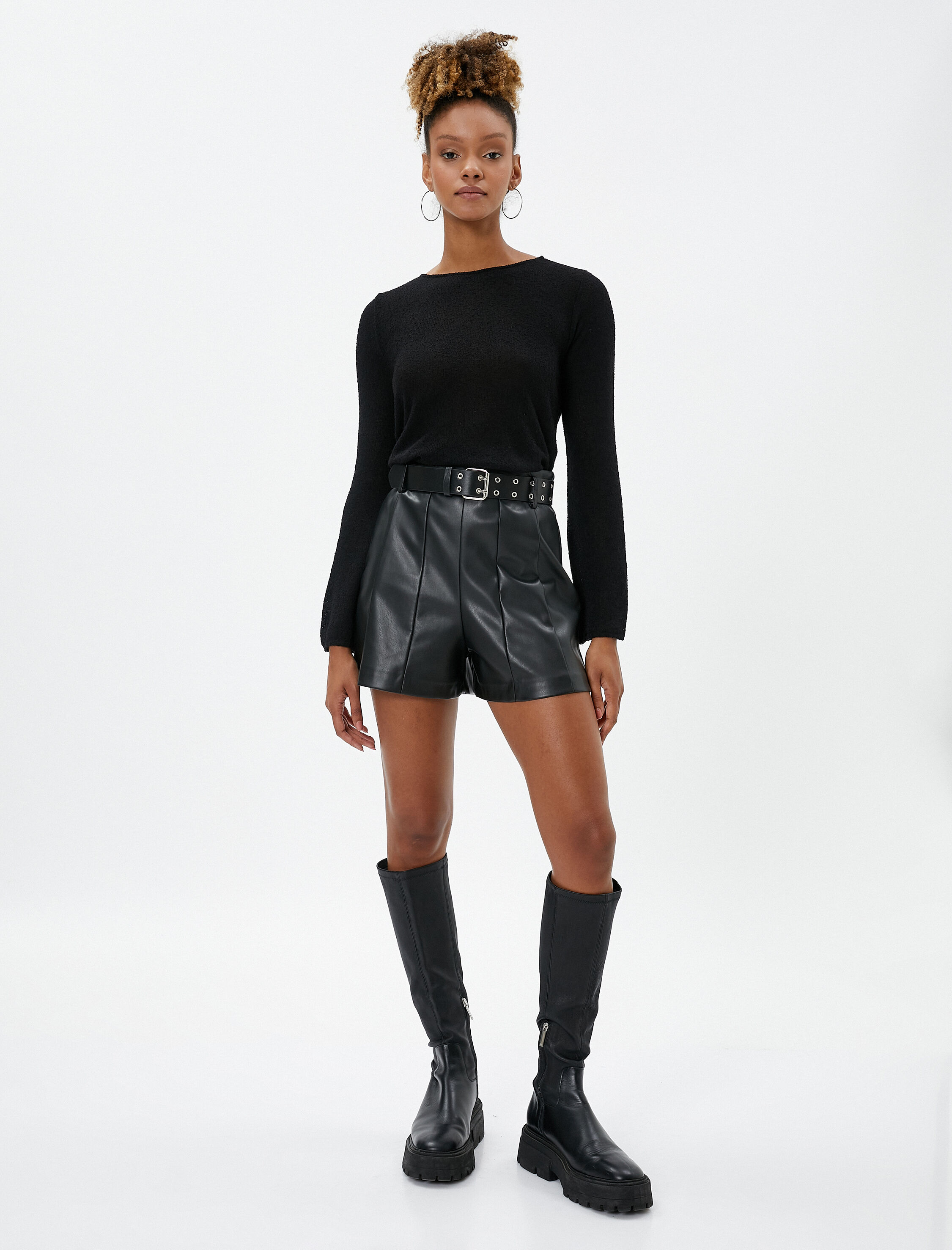   Uzun Kollu Tişört Triko Basic Bisiklet Yaka