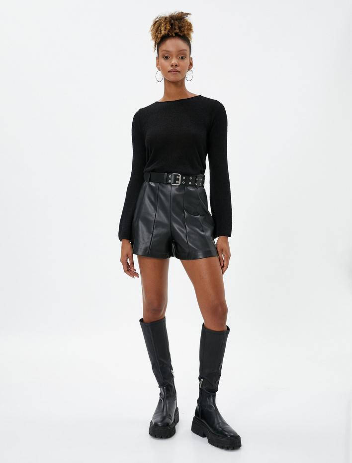  Uzun Kollu Tişört Triko Basic Bisiklet Yaka