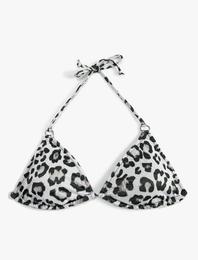 Leopar Desenli Üçgen Bikini Üstü Boyundan Bağlamalı