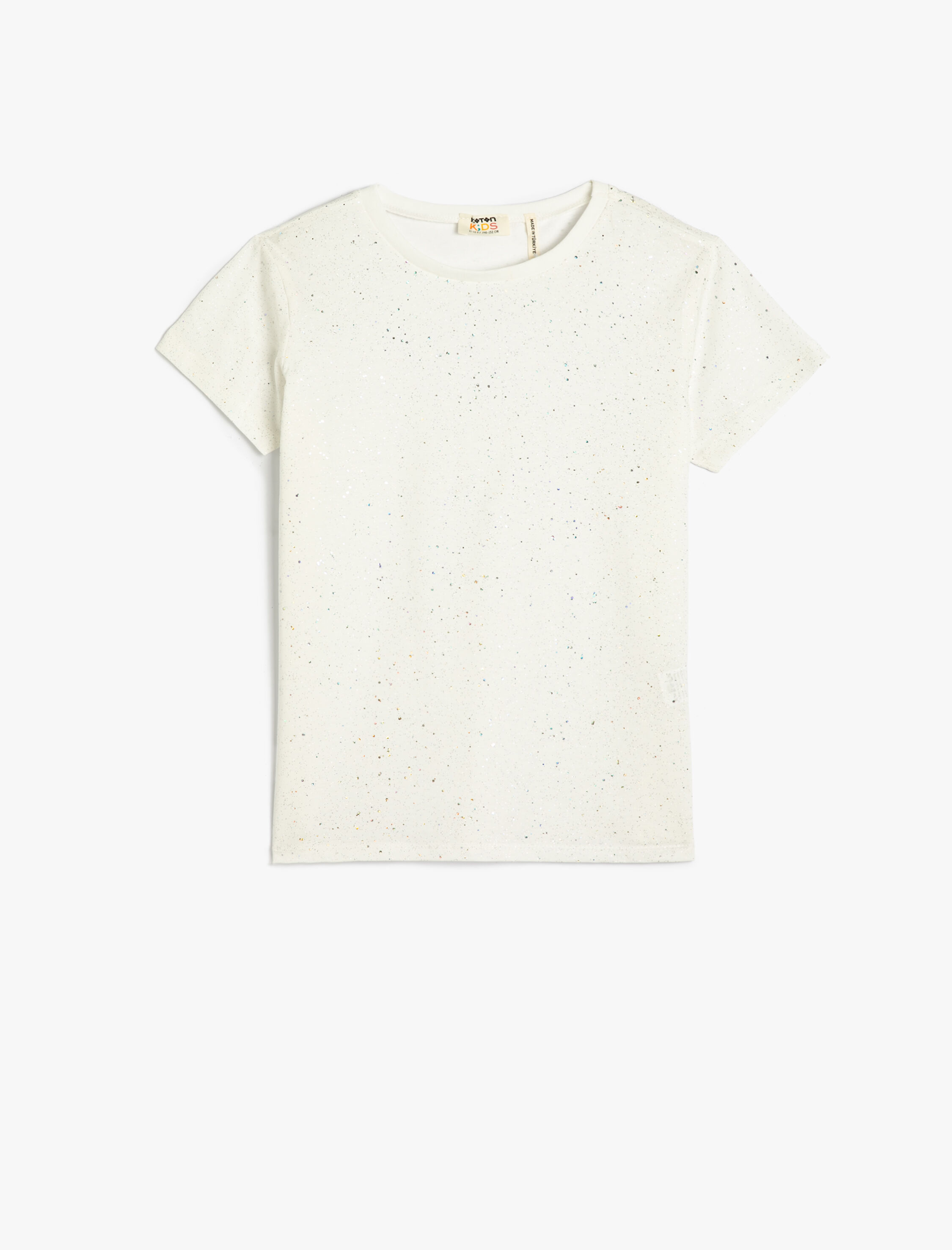  Kız Çocuk Tişört Parıltılı Kısa Kollu Bisiklet Yaka Pamuklu