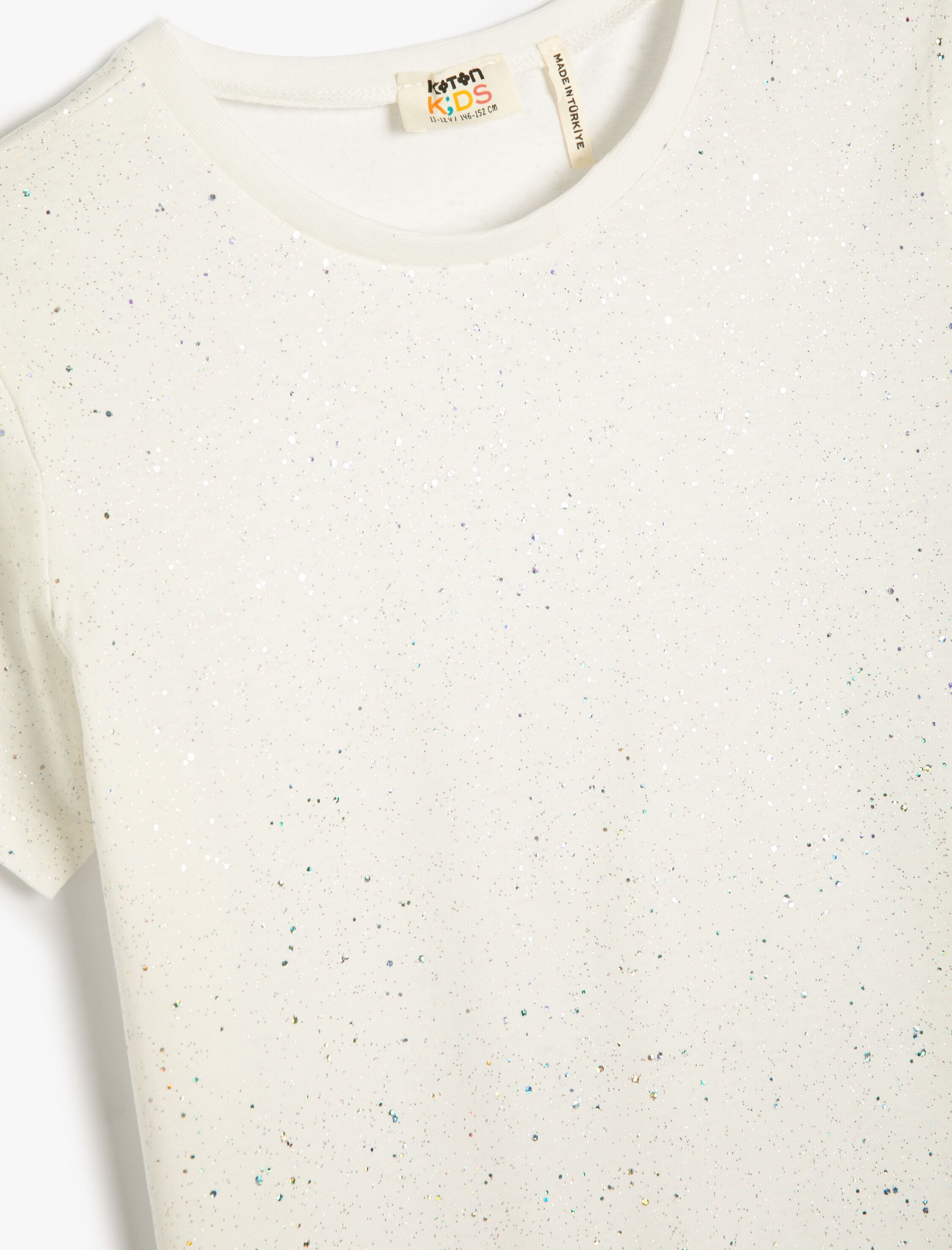  Kız Çocuk Tişört Parıltılı Kısa Kollu Bisiklet Yaka Pamuklu