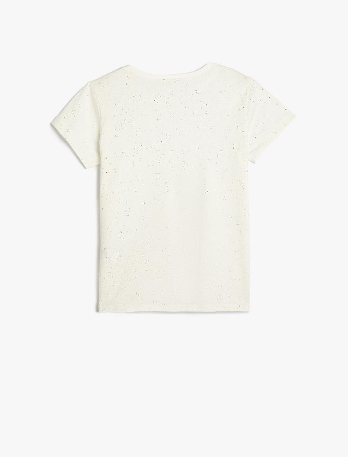 Kız Çocuk Tişört Parıltılı Kısa Kollu Bisiklet Yaka Pamuklu