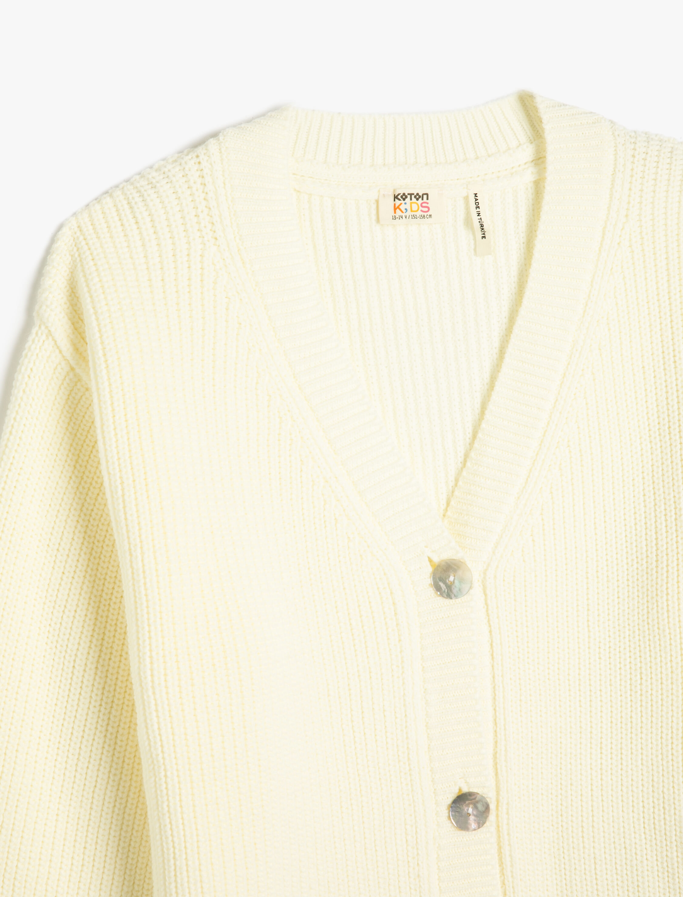  Kız Çocuk Hırka Triko Basic V Yaka Düğmeli Düşük Omuz