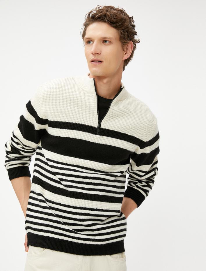  Yarım Fermuarlı Kazak Dik Yaka Dar Kesim Akrilik Karışımlı