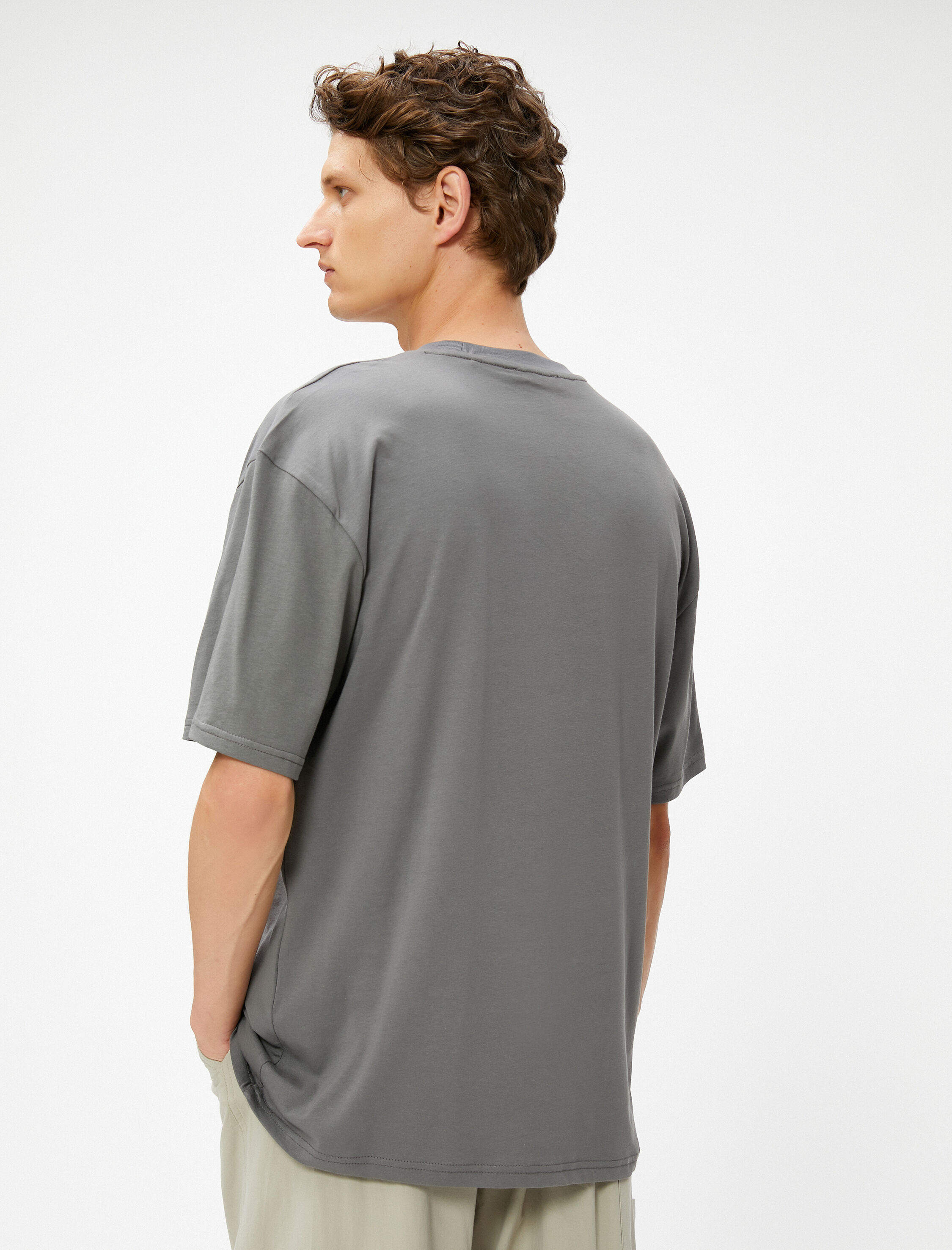   Oversize Tişört Baskılı Uzay Temalı Bisiklet Yaka Pamuklu