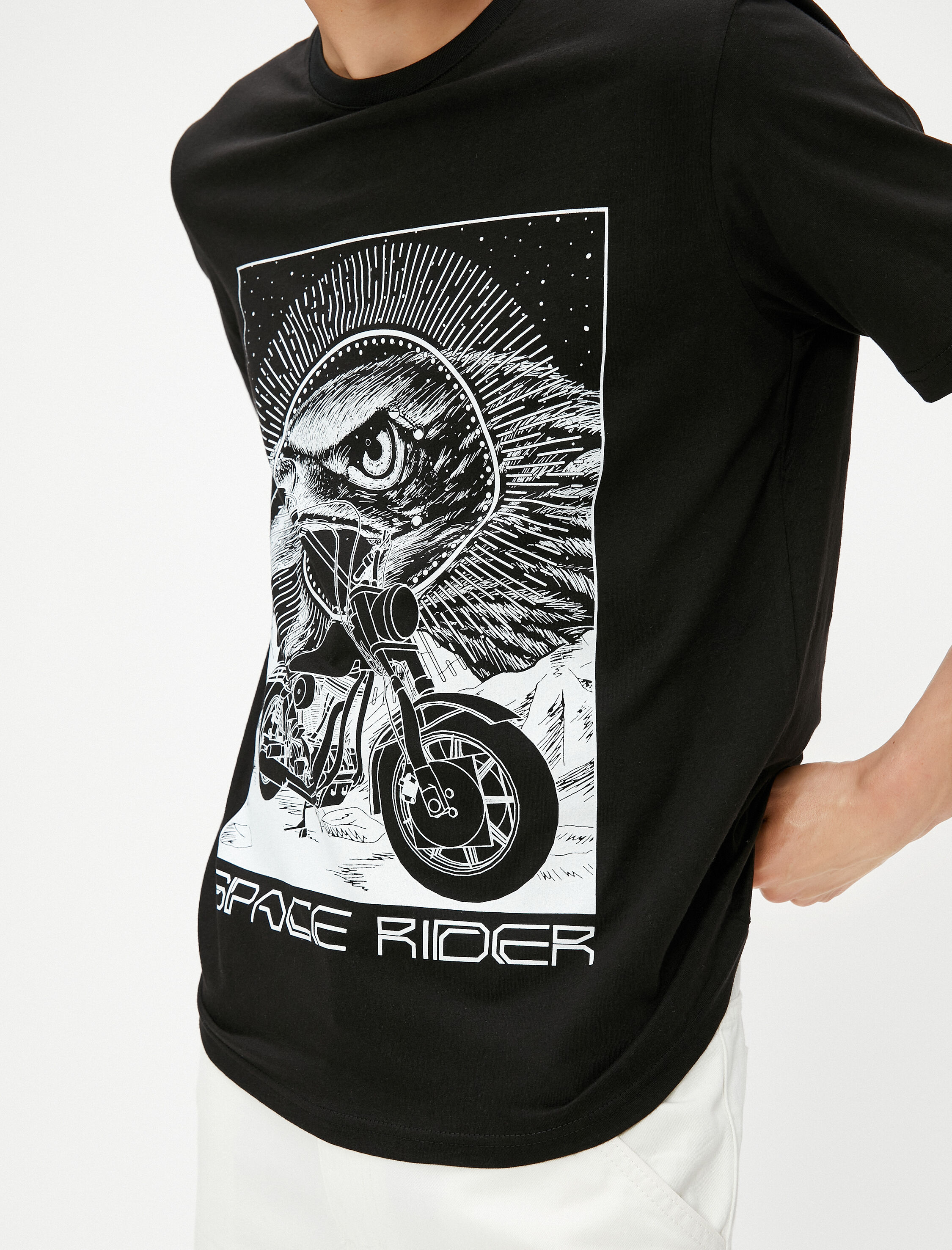   Motosiklet Baskılı Tişört Yarış Temalı Bisiklet Yaka Pamuklu