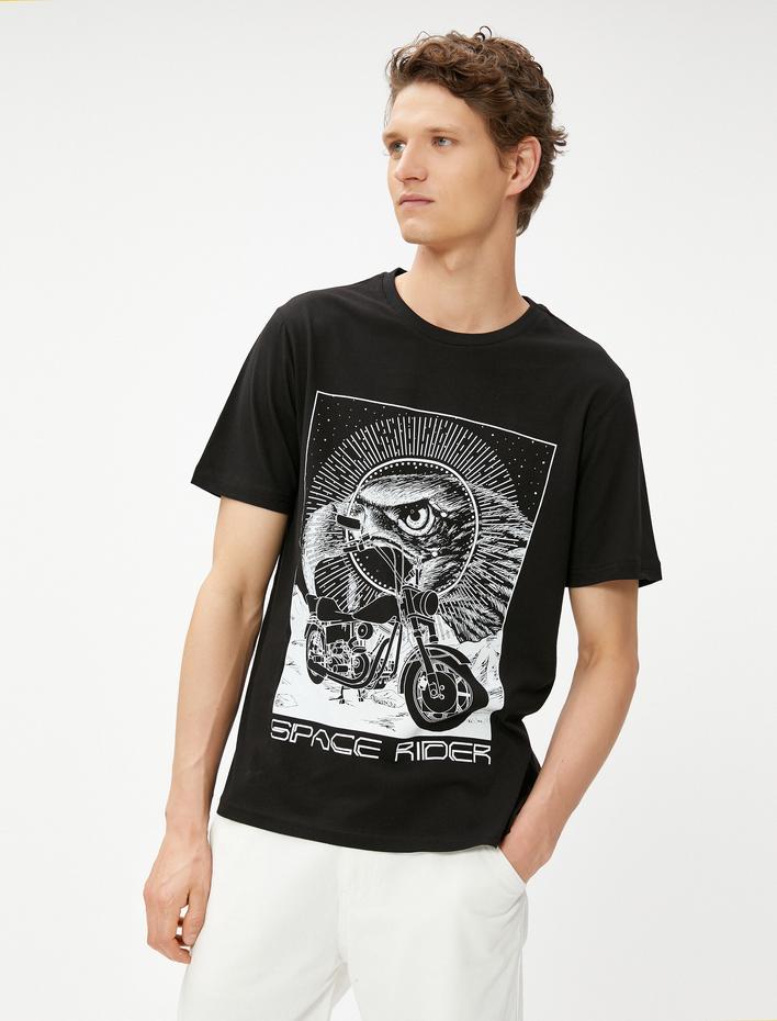  Motosiklet Baskılı Tişört Yarış Temalı Bisiklet Yaka Pamuklu