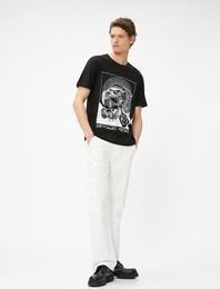 Motosiklet Baskılı Tişört Yarış Temalı Bisiklet Yaka Pamuklu