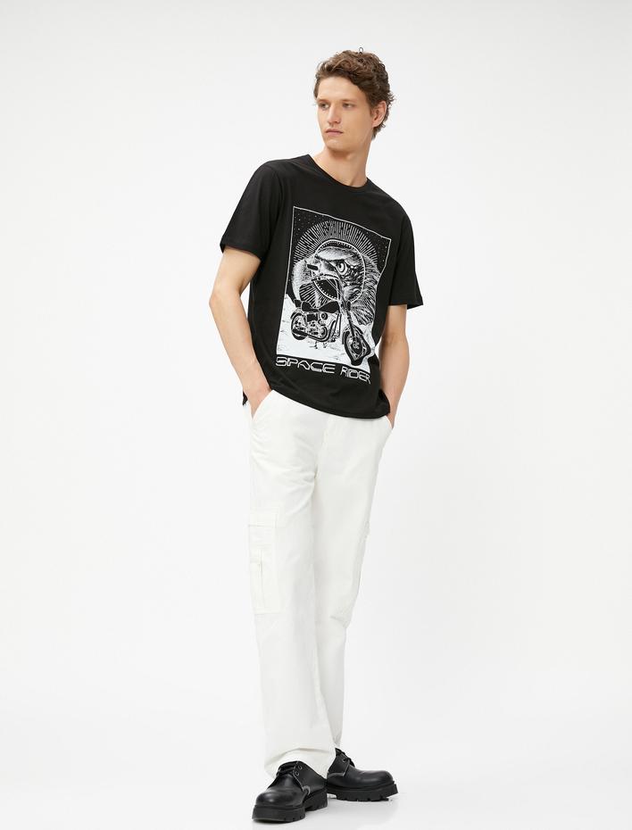  Motosiklet Baskılı Tişört Yarış Temalı Bisiklet Yaka Pamuklu