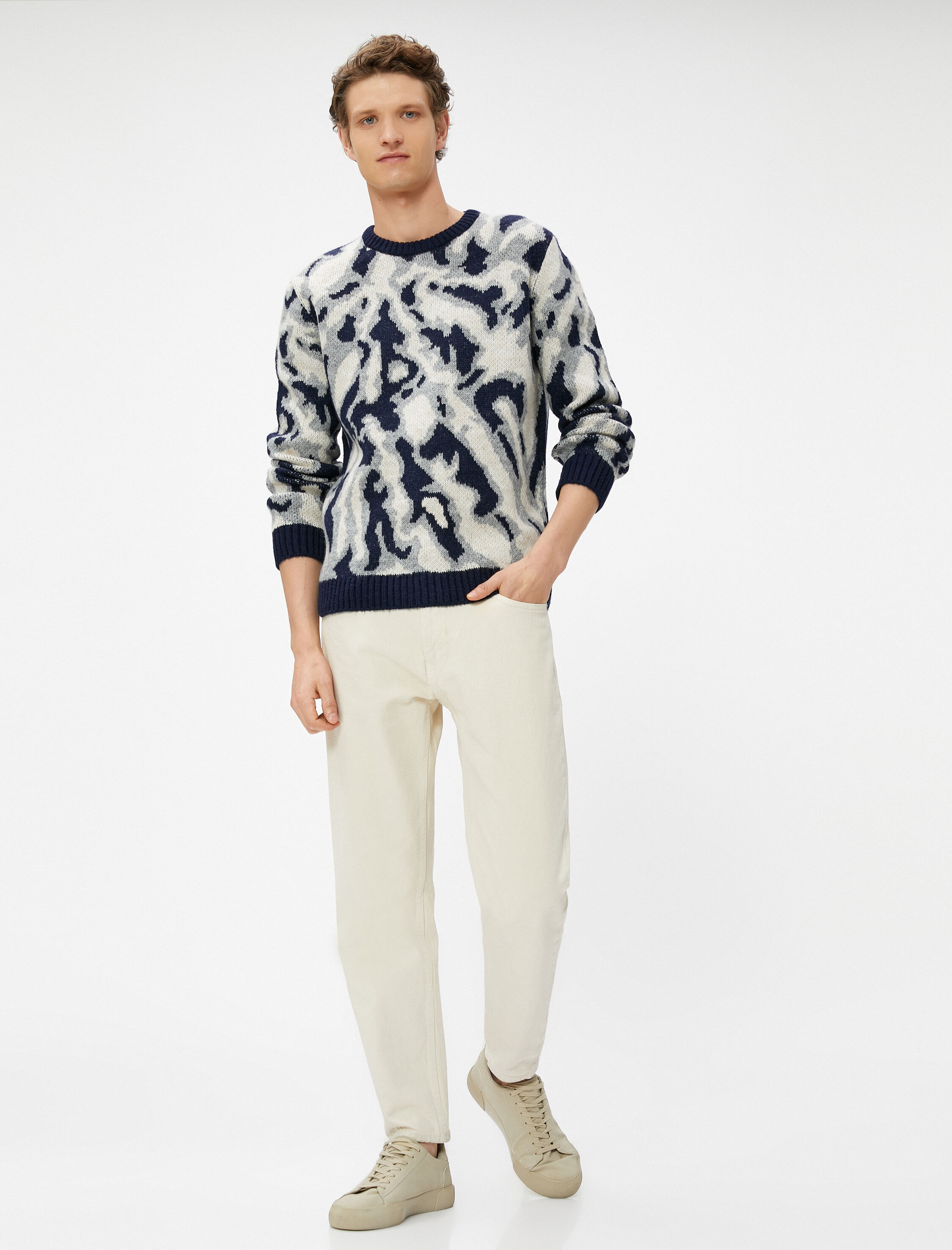   Bisiklet Yaka Kazak Batik Görünümlü Akrilik Karışımlı