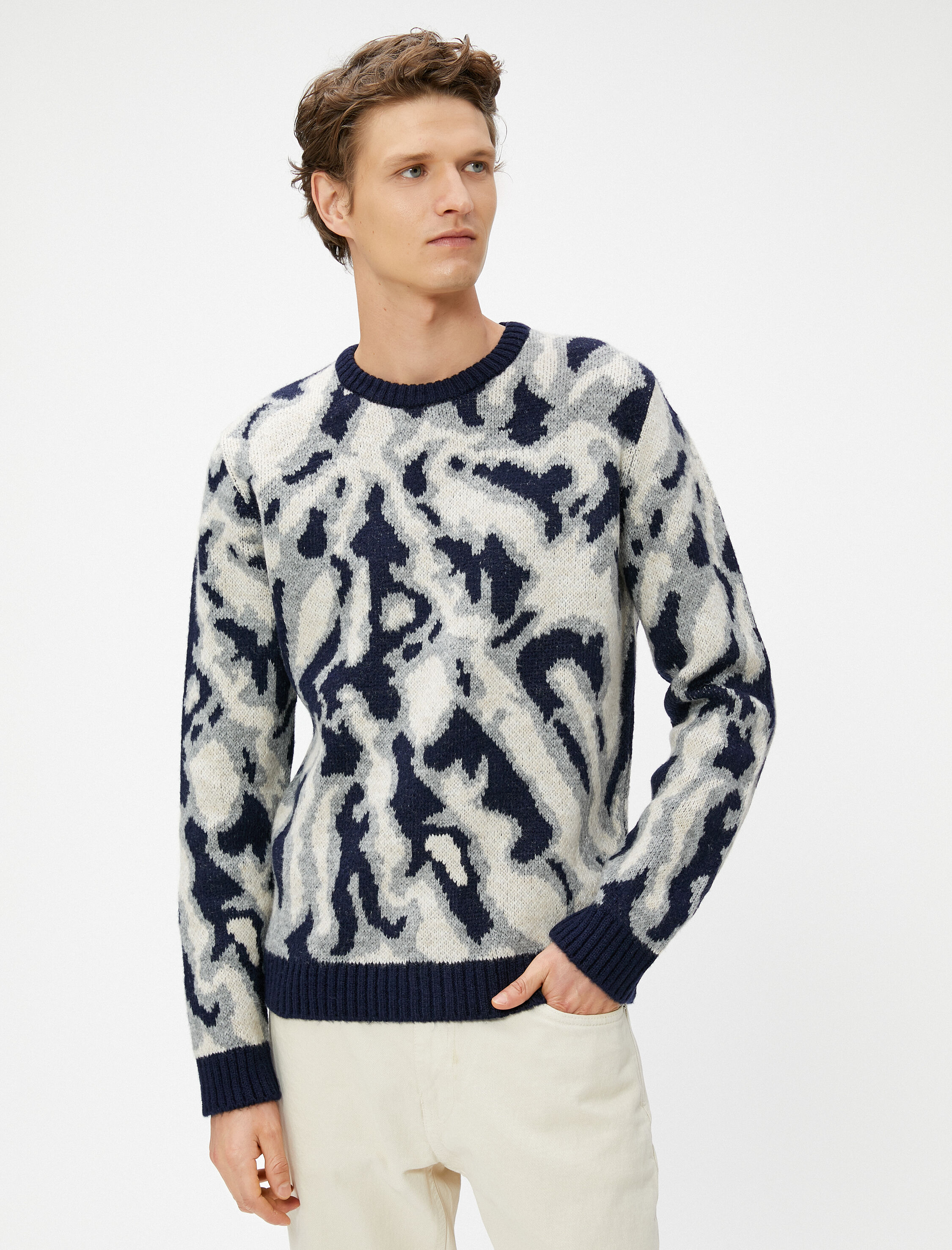   Bisiklet Yaka Kazak Batik Görünümlü Akrilik Karışımlı