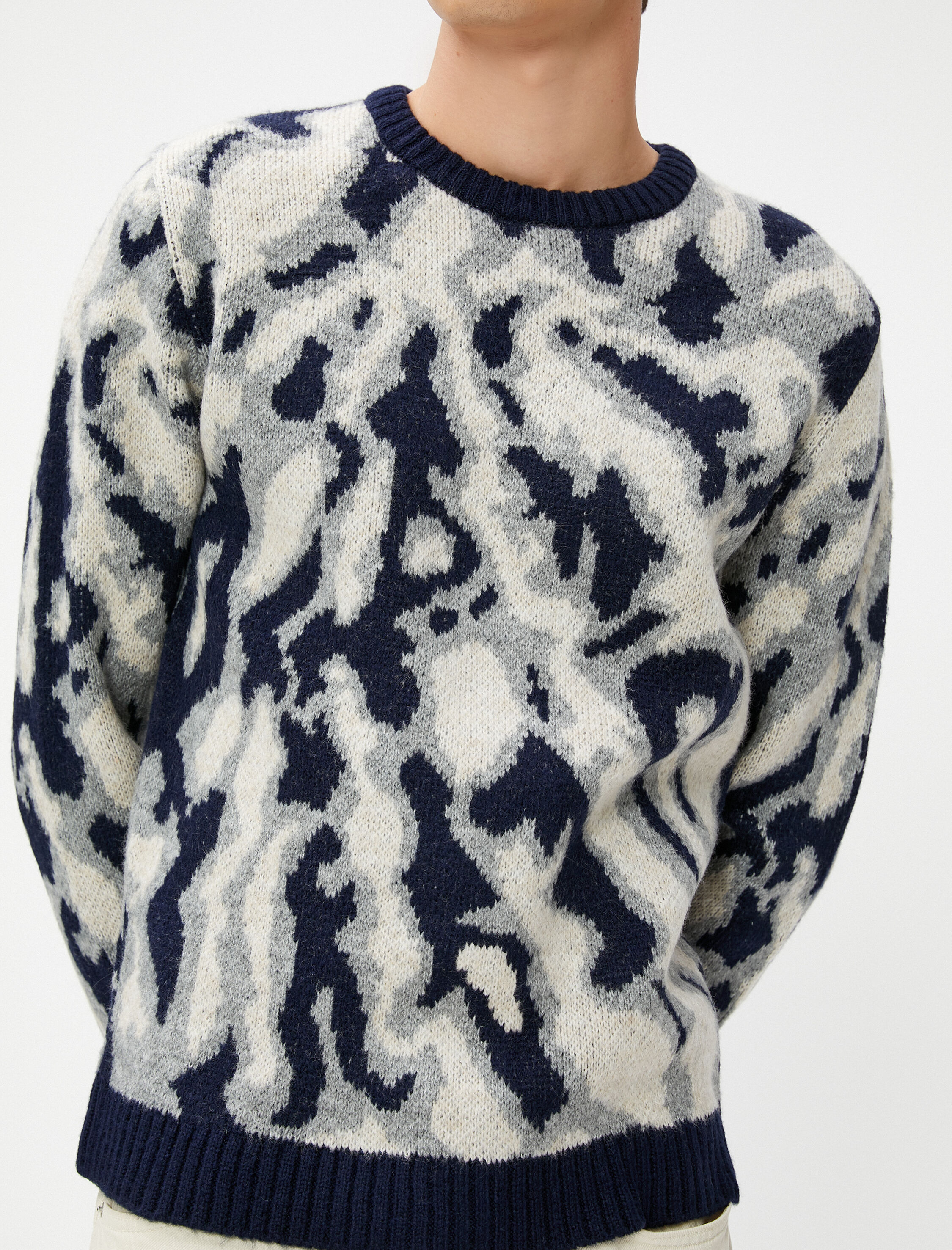   Bisiklet Yaka Kazak Batik Görünümlü Akrilik Karışımlı