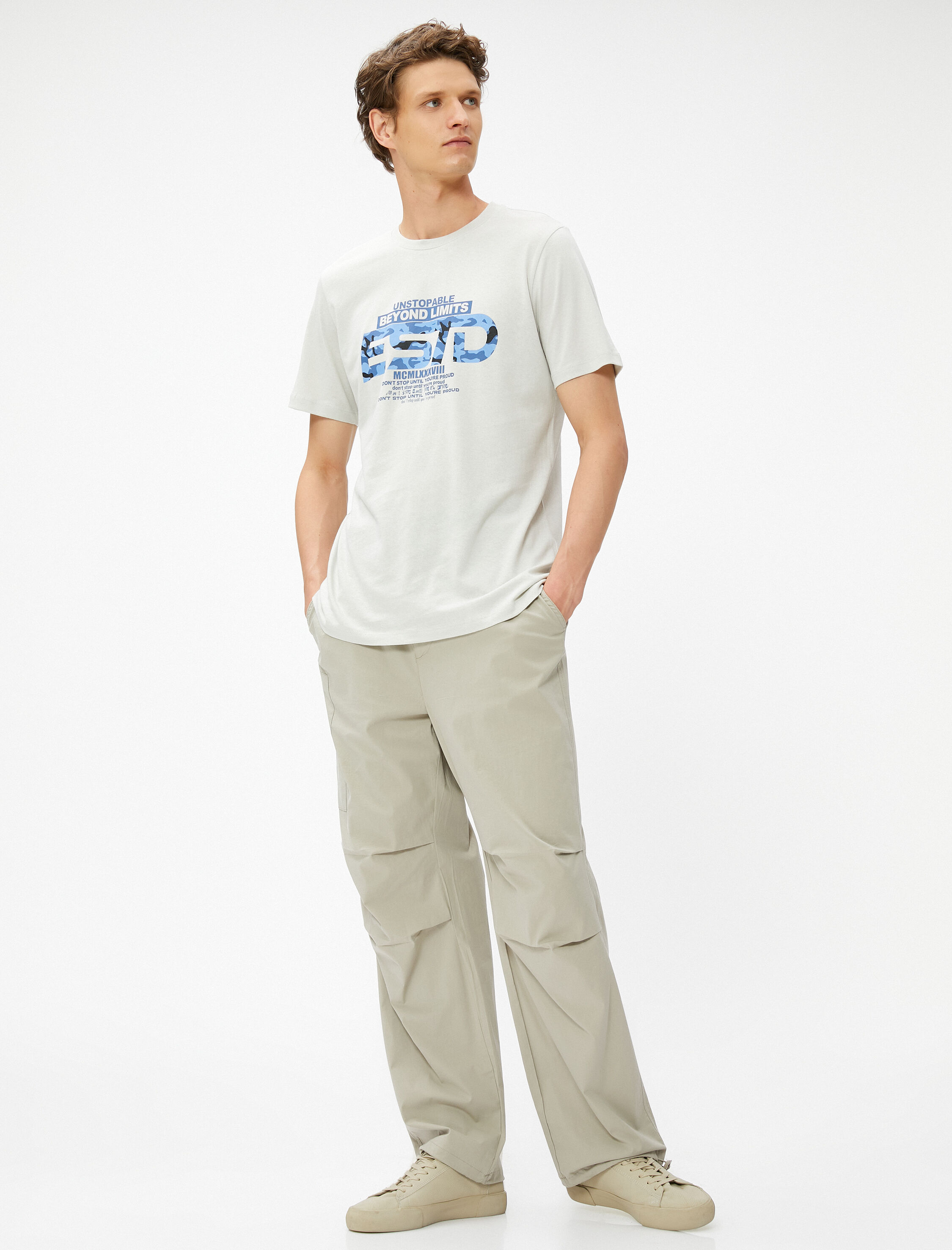   Slogan Baskılı Tişört Bisiklet Yaka Kısa Kollu Pamuklu