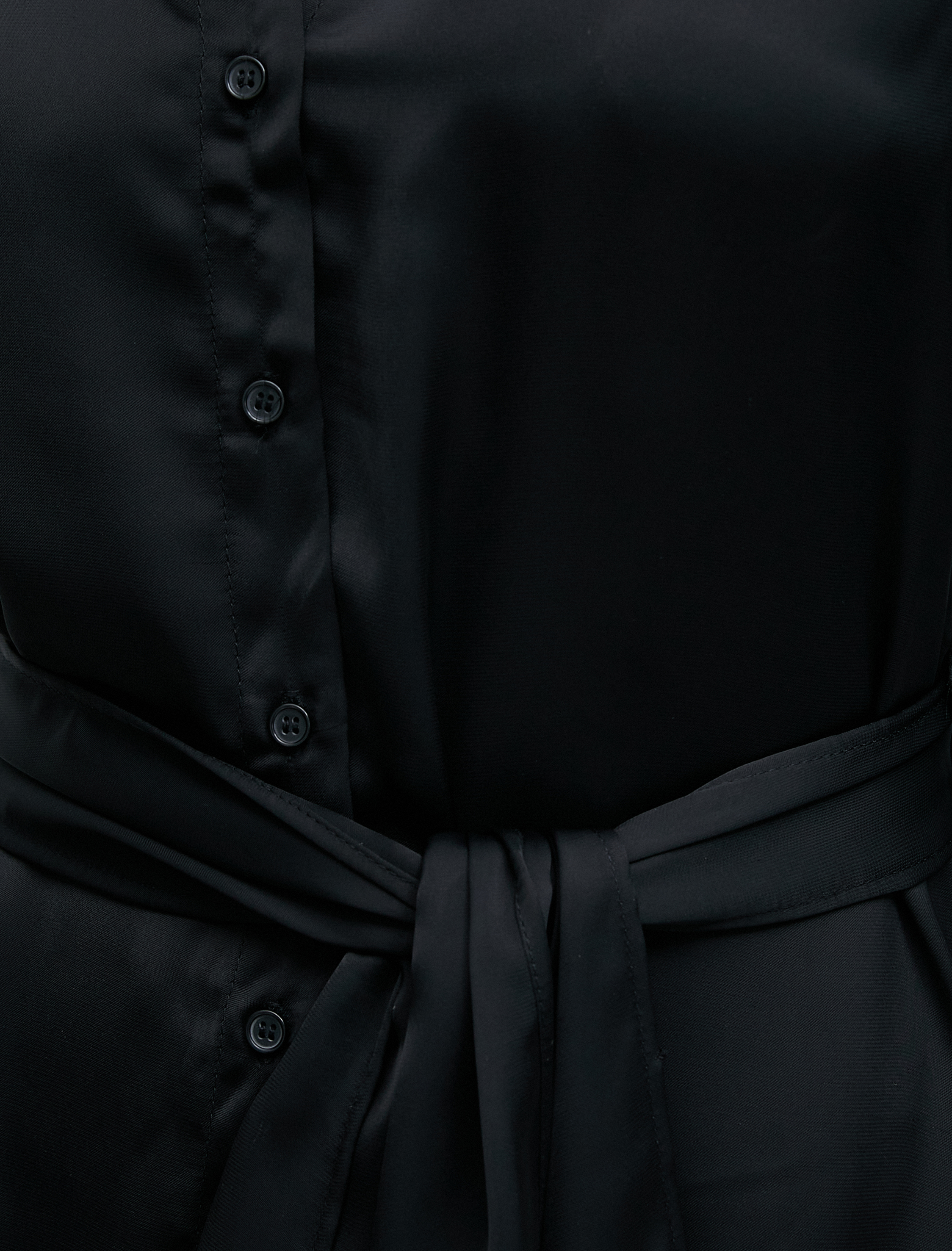   Mini Gömlek Elbise Saten Kemerli