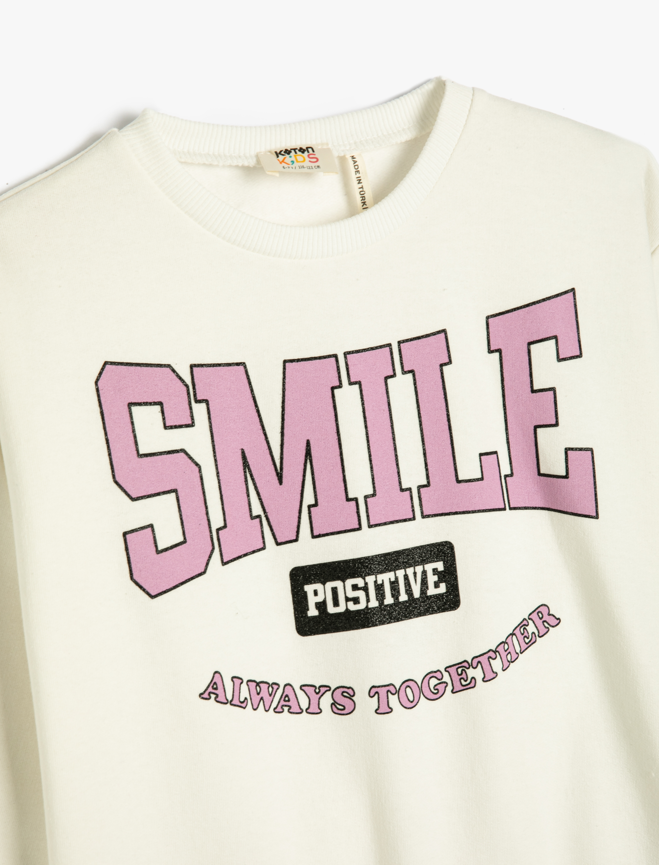  Kız Çocuk Sweatshirt Şardonlu Baskılı Uzun Kollu Bisiklet Yaka Pamuklu