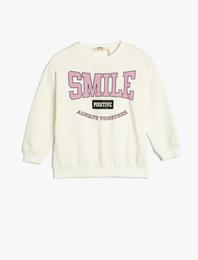 Sweatshirt Şardonlu Baskılı Uzun Kollu Bisiklet Yaka Pamuklu
