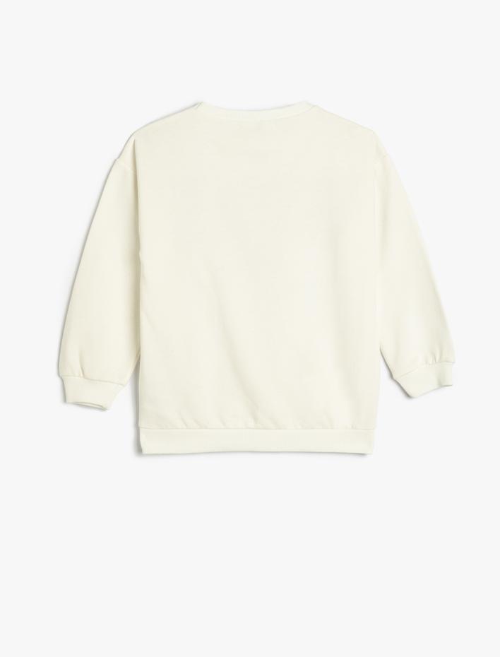 Kız Çocuk Sweatshirt Şardonlu Baskılı Uzun Kollu Bisiklet Yaka Pamuklu