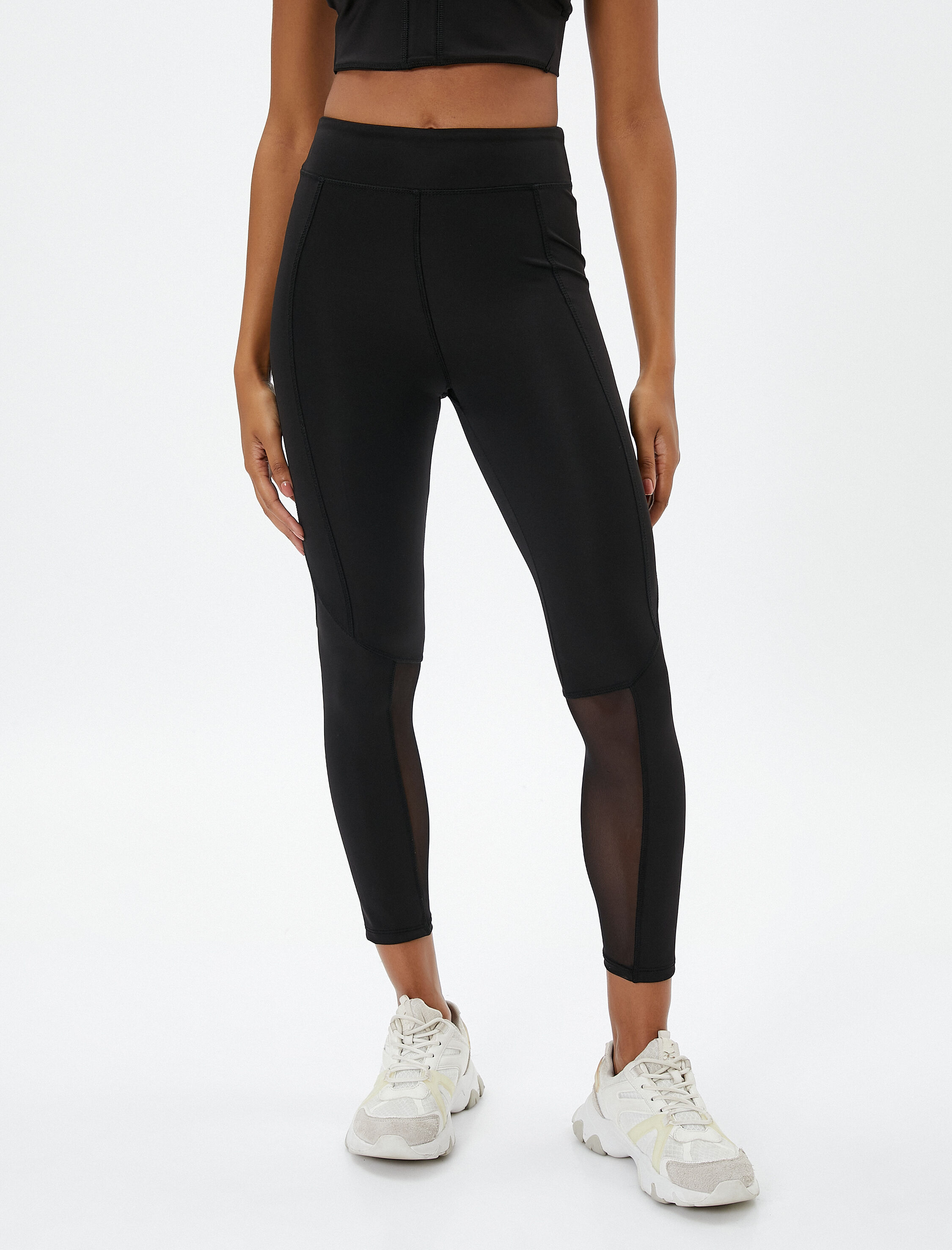   Tül Detaylı Spor Tayt Normal Bel