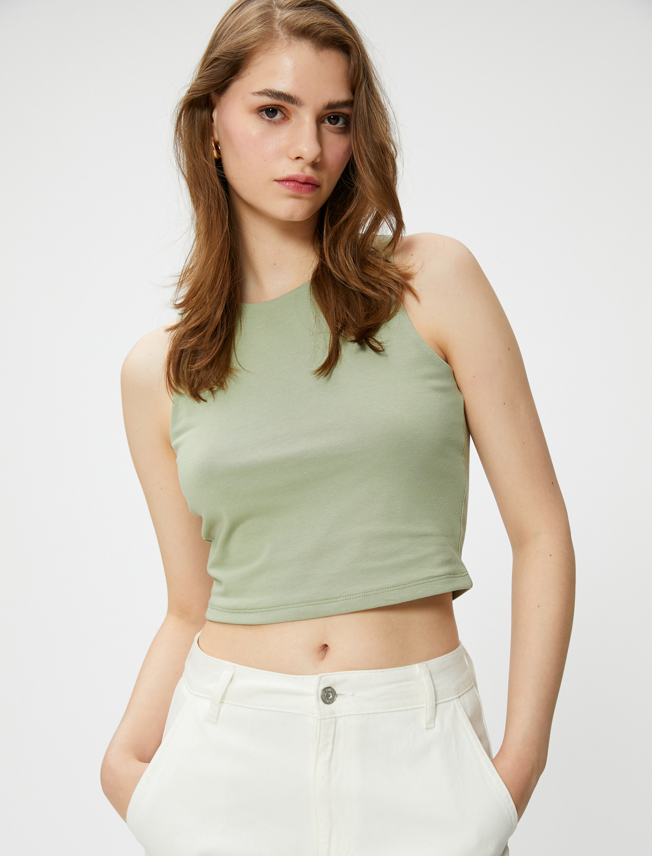   Pamuklu Crop Halter Yaka Atlet