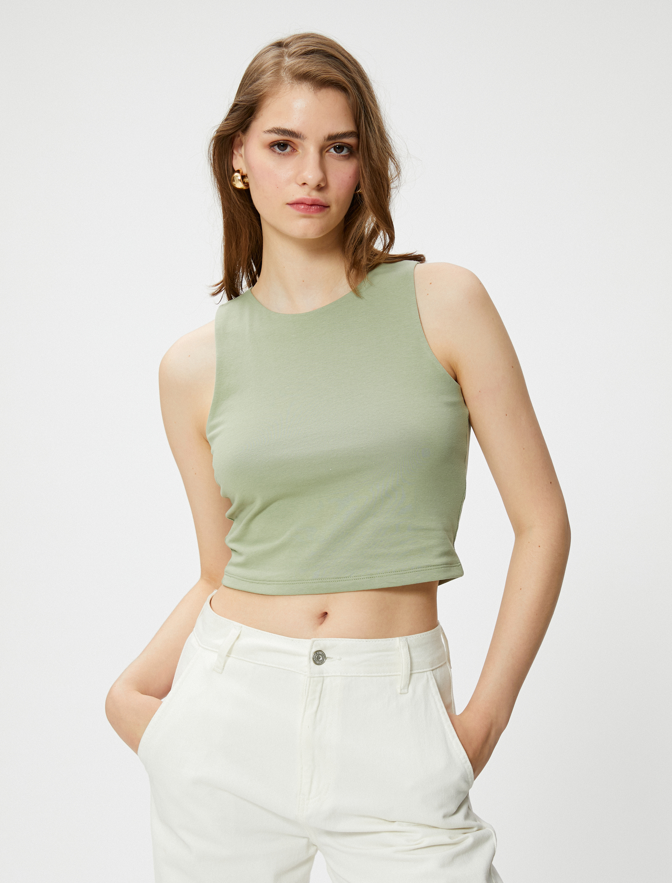   Pamuklu Crop Halter Yaka Atlet