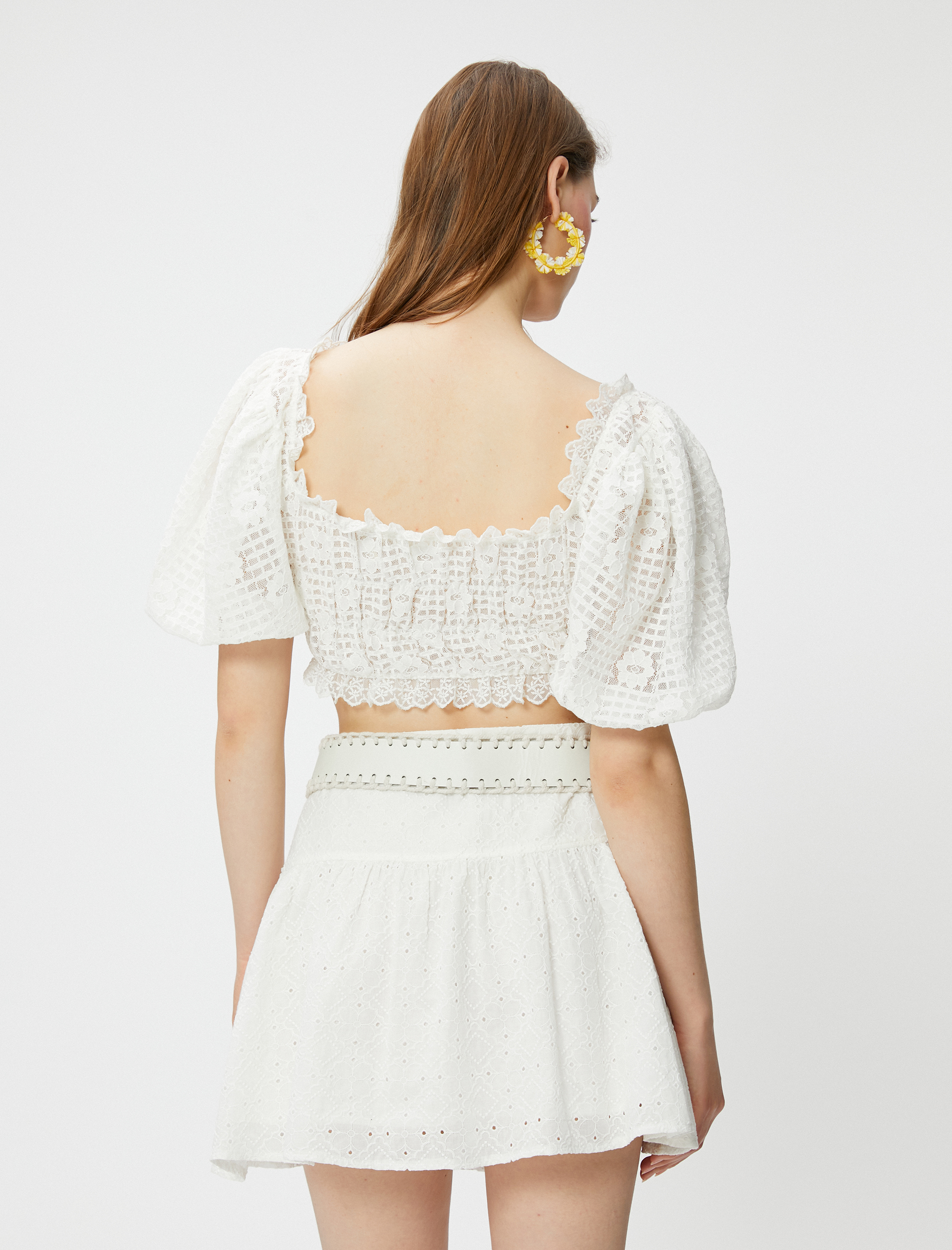   Crop Büzgülü Dantel Bluz