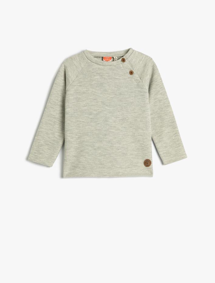 Erkek Bebek Basic Sweatshirt Yakası Düğmeli Bisiklet Yaka Ribanalı Pamuklu