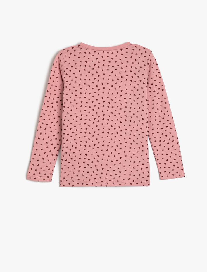 Kız Çocuk Tişört Kelebek Pul-Payet İşlemeli Uzun Kollu Bisiklet Yaka Pamuklu