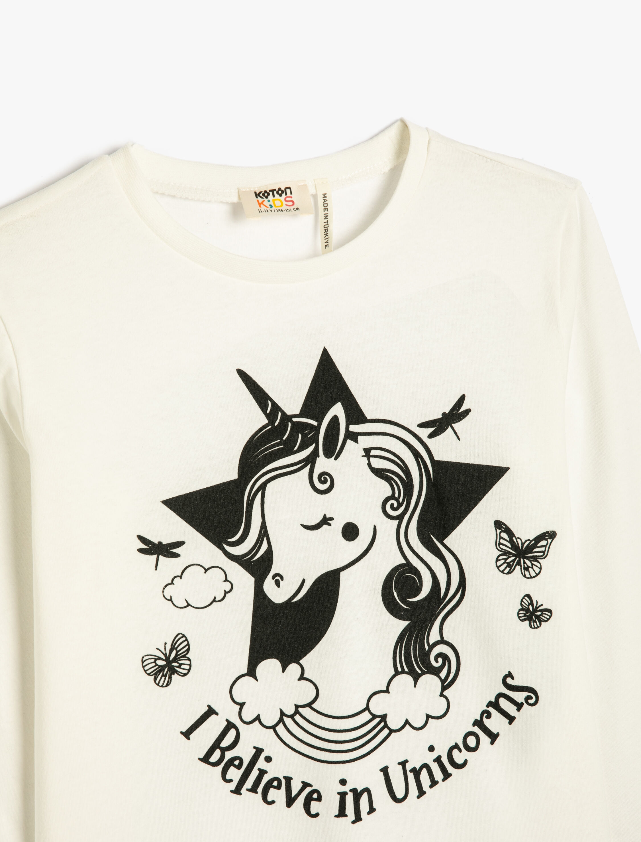  Kız Çocuk Unicorn Tişört Uzun Kollu Bisiklet Yaka Pamuklu