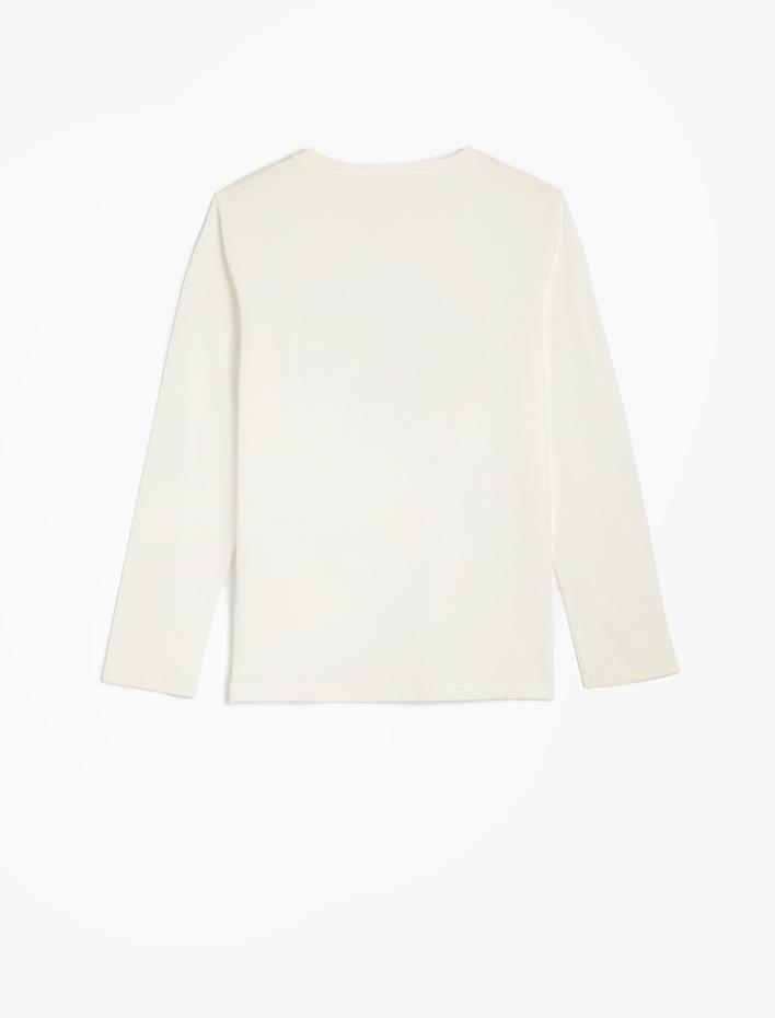 Kız Çocuk Kolej Tişört Baskılı Uzun Kollu Bisiklet Yaka Pamuklu