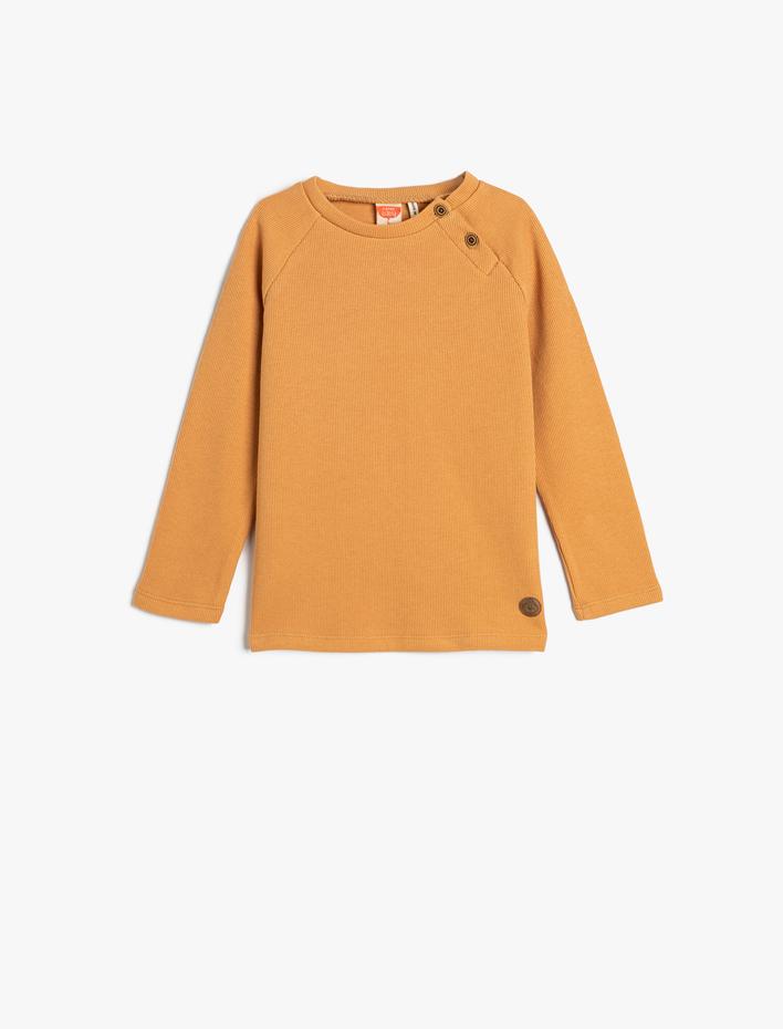 Erkek Bebek Basic Sweatshirt Yakası Düğmeli Bisiklet Yaka Ribanalı Pamuklu