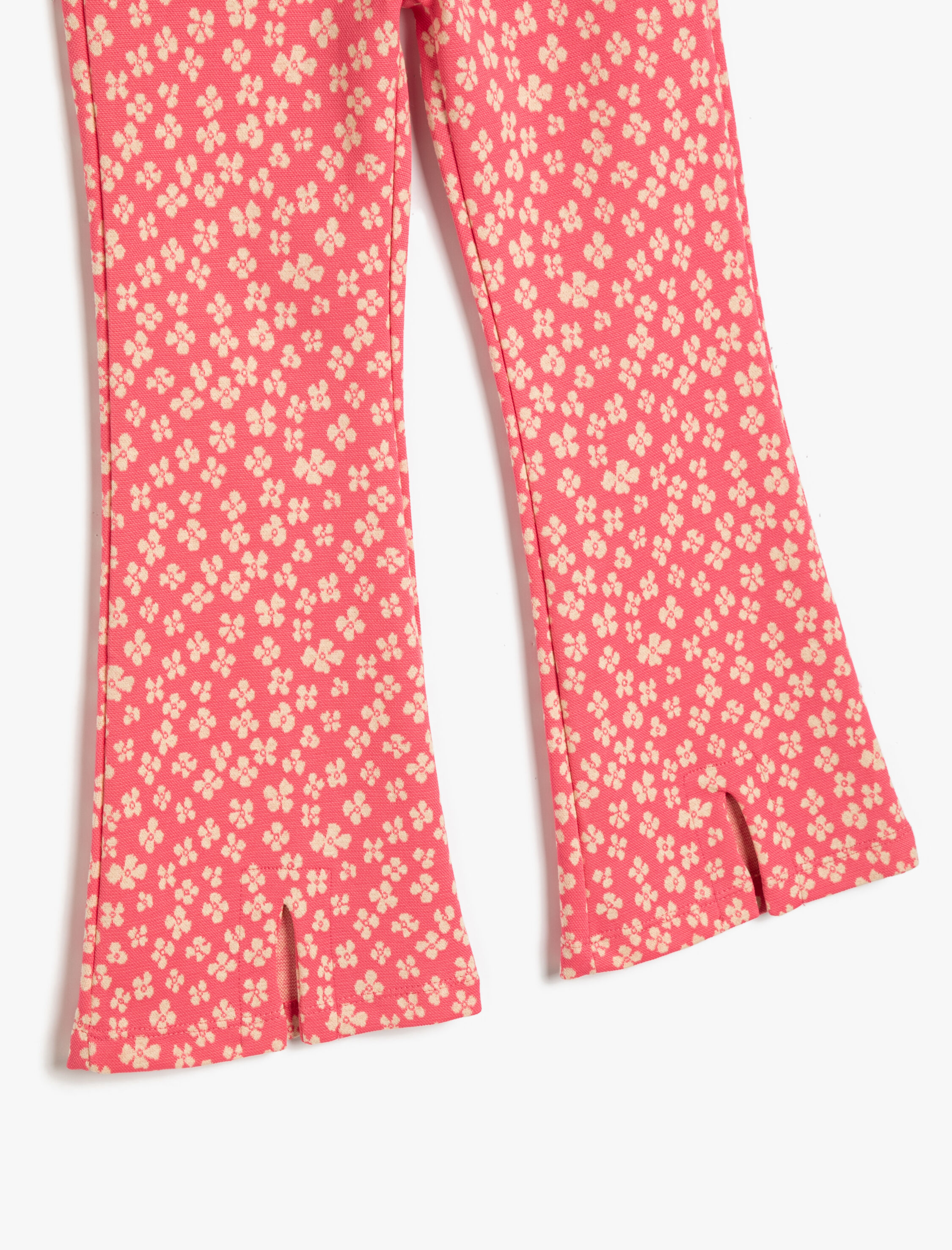  Kız Çocuk İspanyol Paça Tayt Pantolon Çiçekli Beli Lastikli Yırtmaç Detaylı