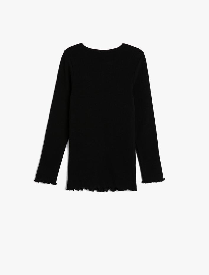 Kız Çocuk Basic Tişört Slim Yuvarlak Yaka Uzun Kollu Ribanalı Pamuklu