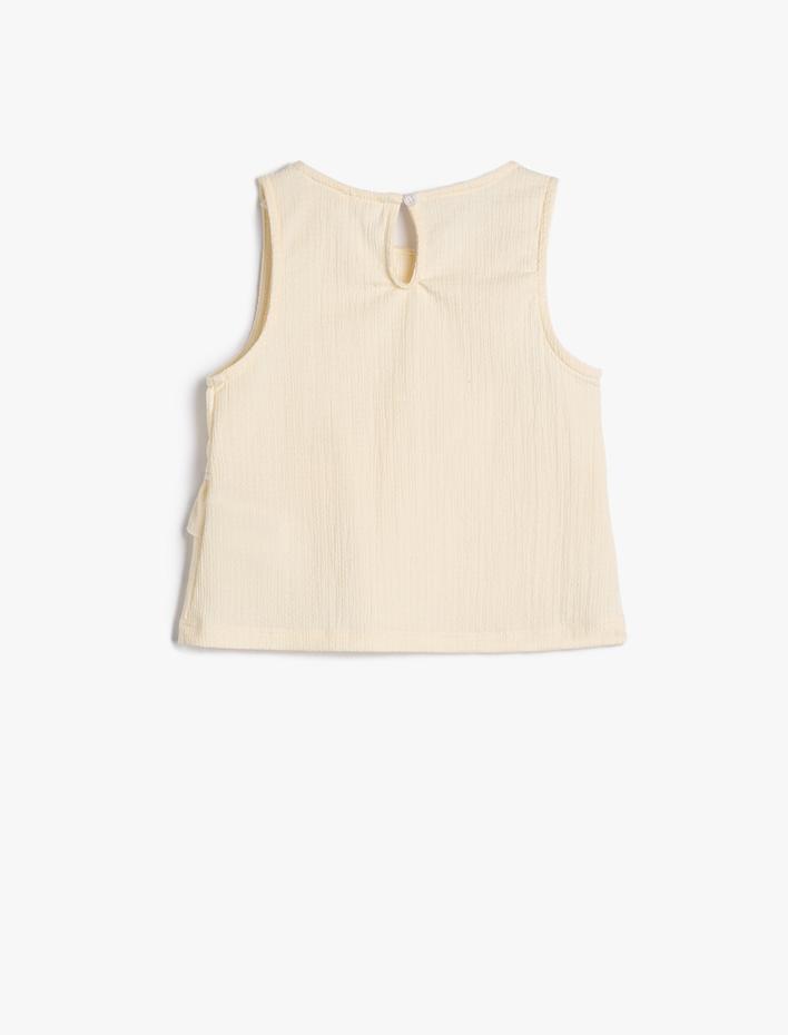 Kız Çocuk Fırfırlı Üst Kolsuz Yuvarlak Yaka Arkadan Düğme Kapamalı