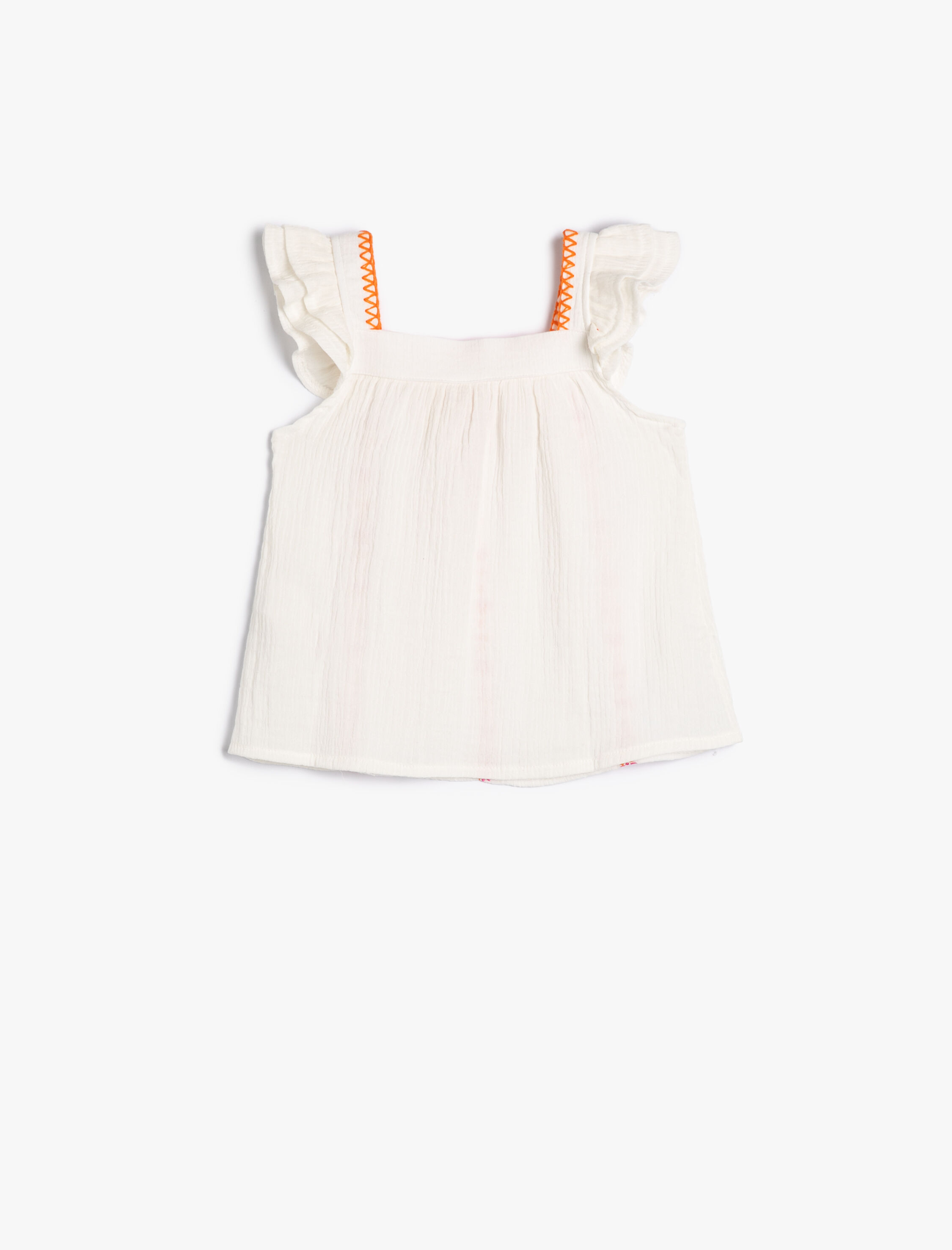  Kız Bebek Bluz Fırfırlı Kolsuz Çiçekli İşleme Detaylı Pamuklu Müslin Kumaş