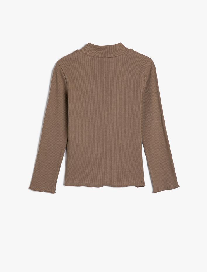 Kız Çocuk Basic Boğazlı Tişört Slim Uzun Kollu Ribanalı Pamuklu